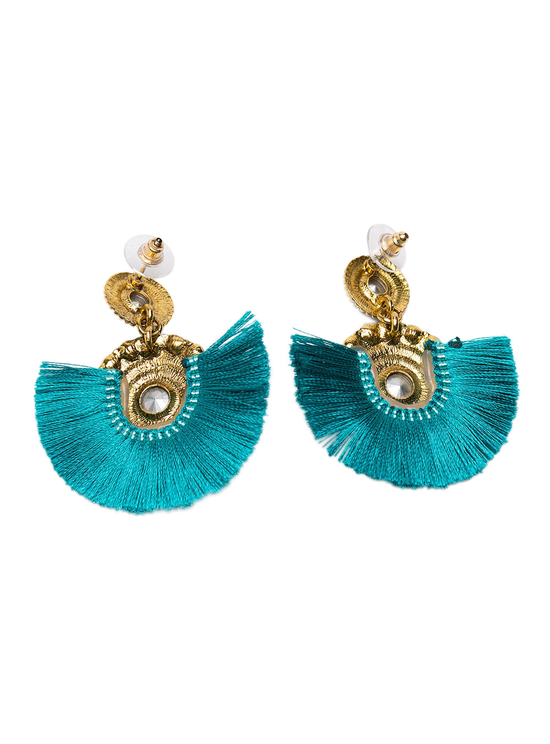 Pendientes Aretes Aros en Fibra Turquesa Mujer-1