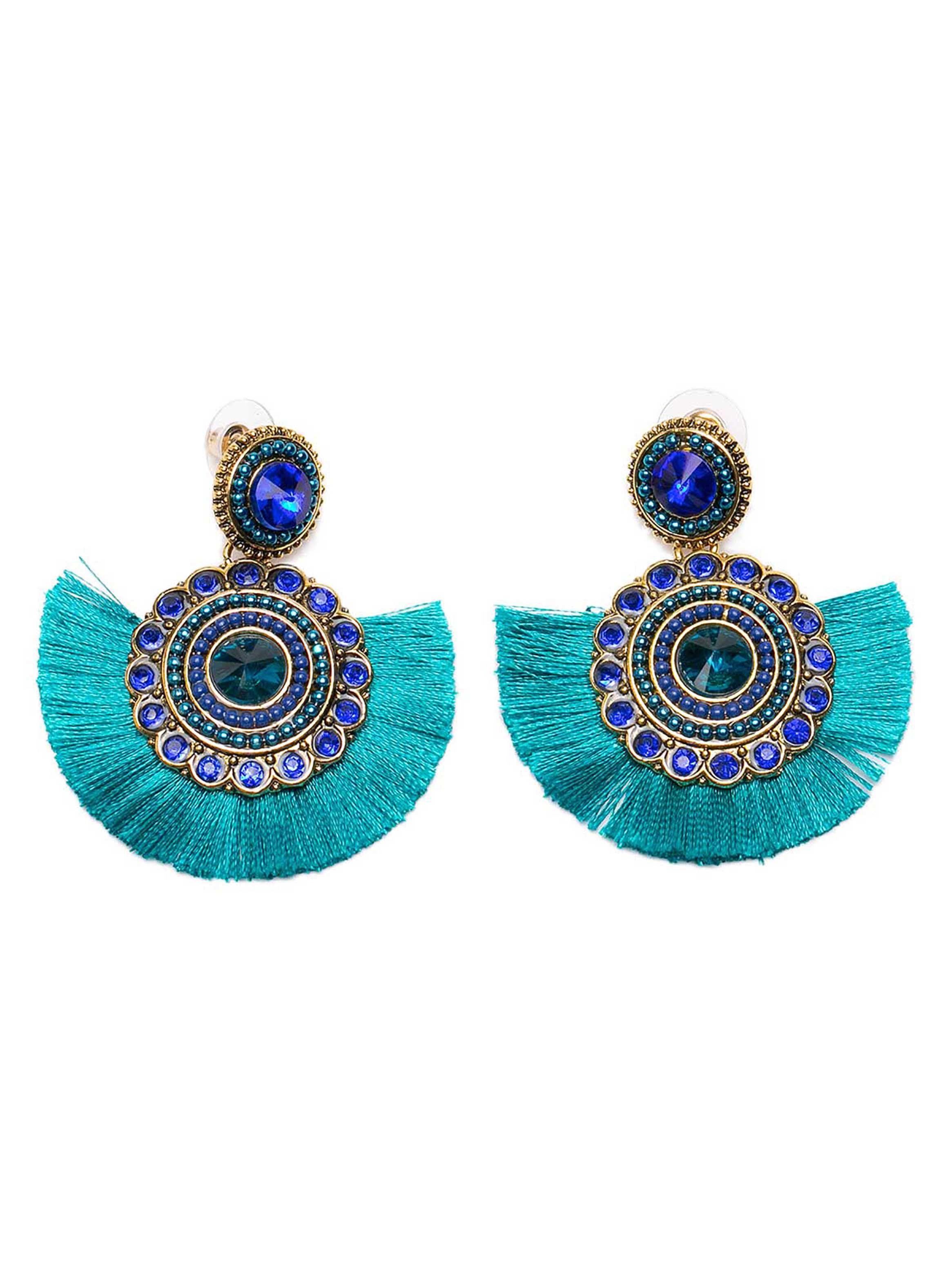 Pendientes Aretes Aros en Fibra Turquesa Mujer-0