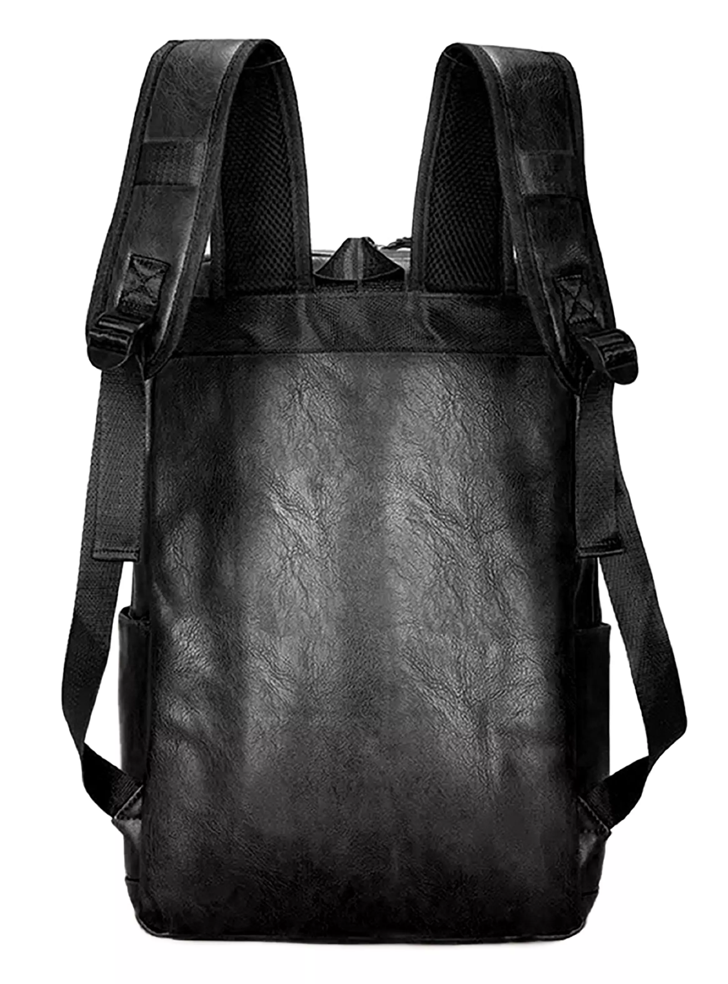 Mochila Juvenil Cuero Notebook Doble Cierre Negro-2