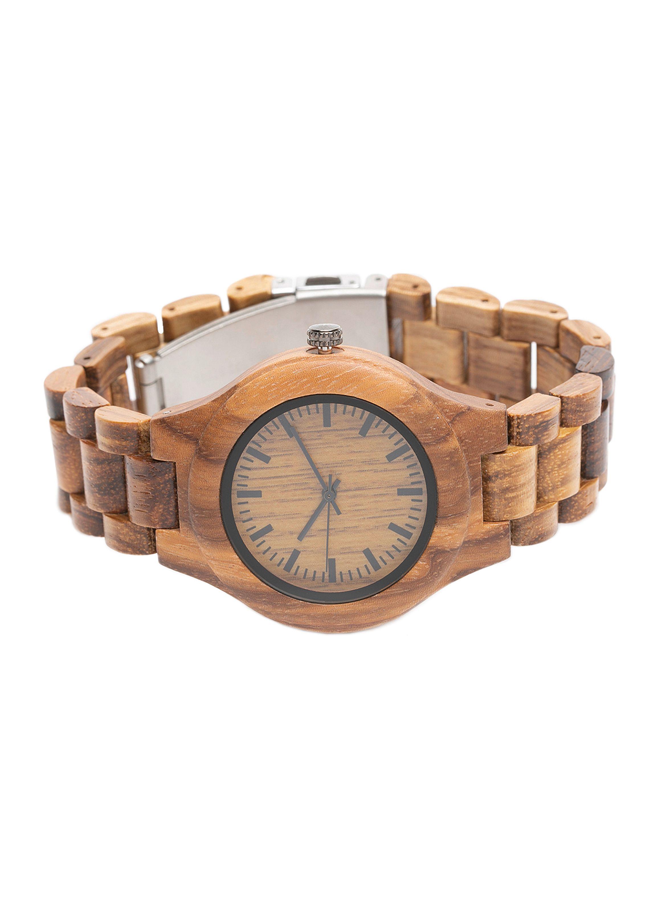 Reloj Analogo Eslabones Madera Café Unisex-2