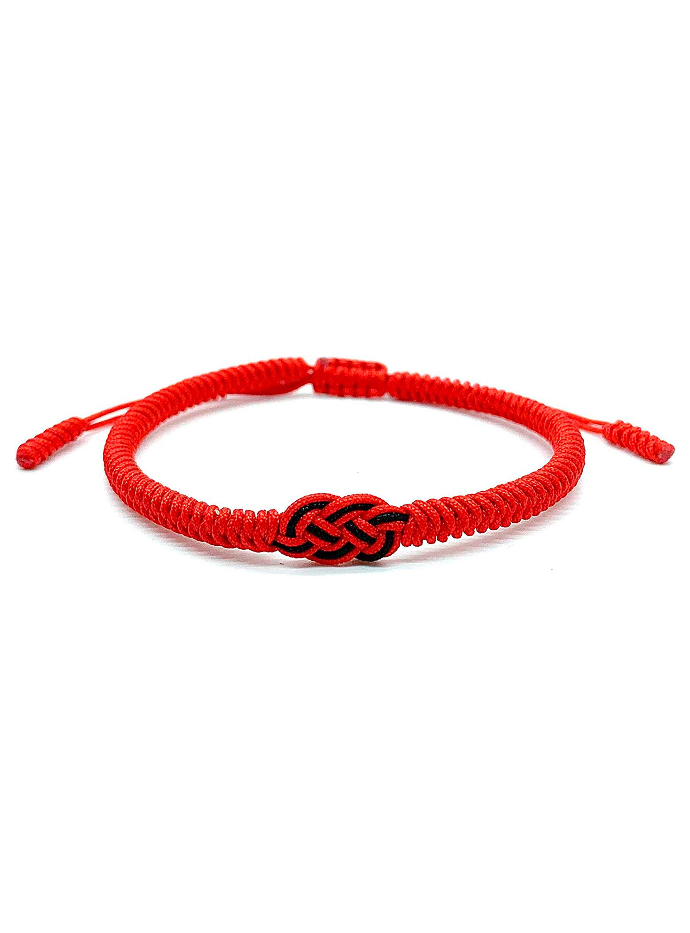 Pulsera Budista Tibetana Roja Nudo Infinito Negro Ajustable-0