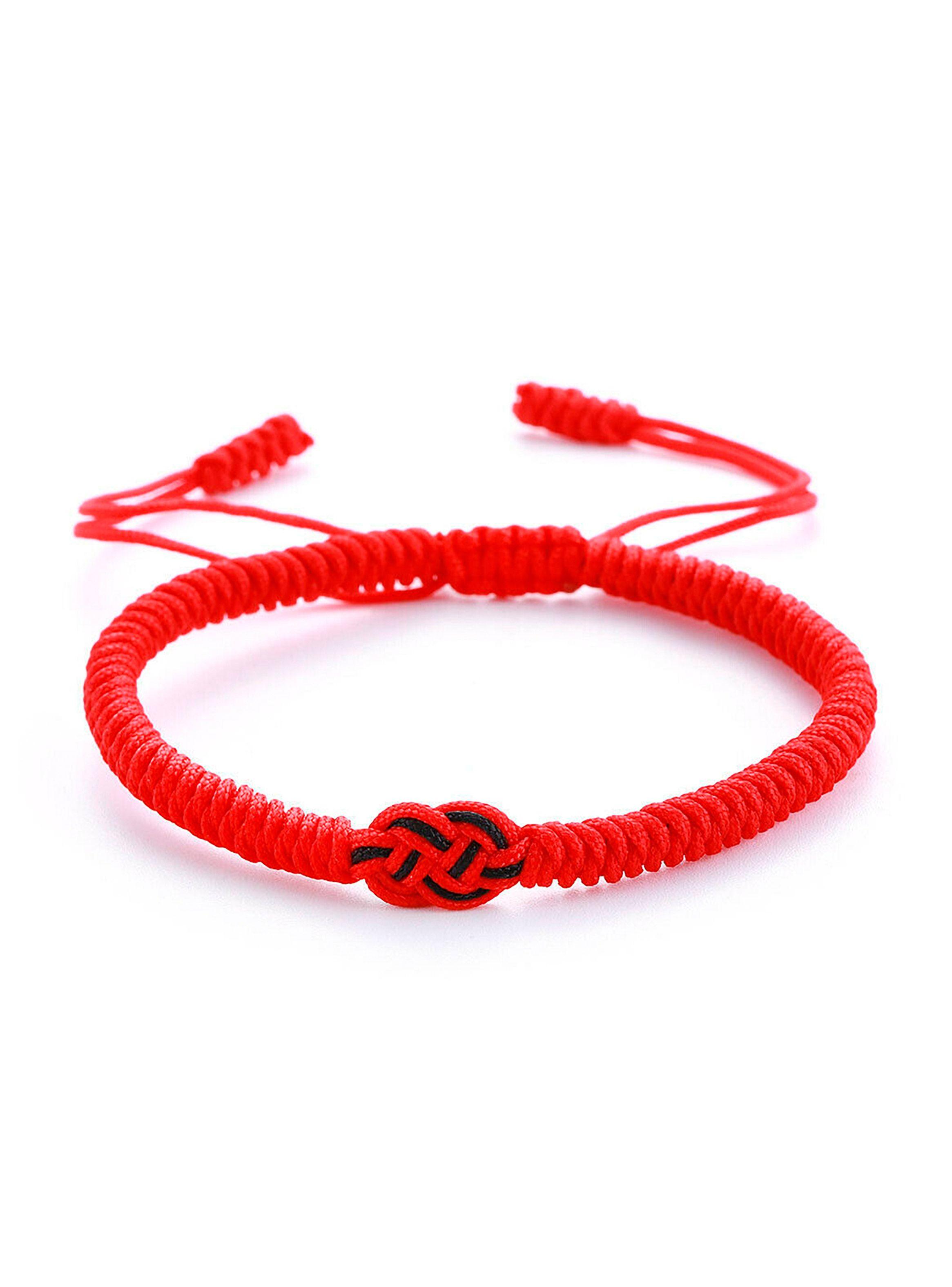 Pulsera Budista Tibetana Roja Nudo Infinito Negro Ajustable-1
