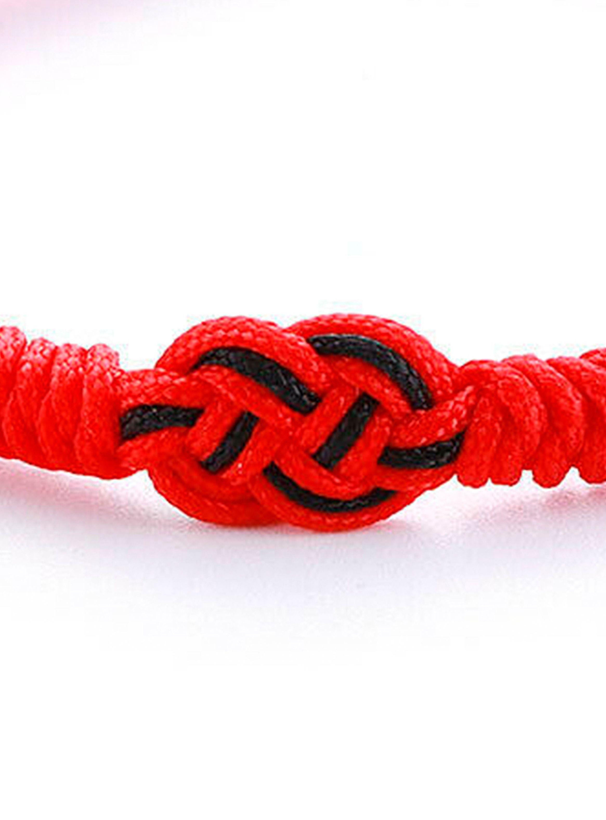 Pulsera Budista Tibetana Roja Nudo Infinito Negro Ajustable-2