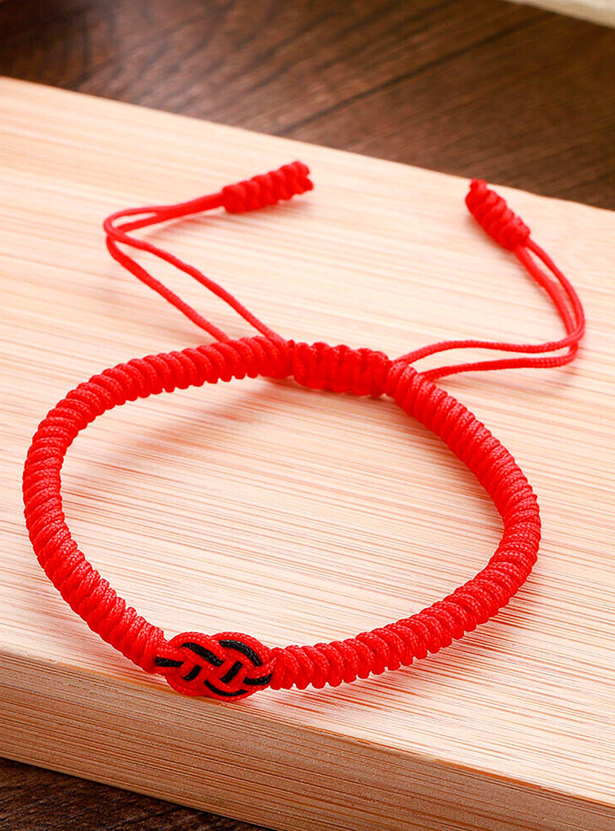 Pulsera Budista Tibetana Roja Nudo Infinito Negro Ajustable-5