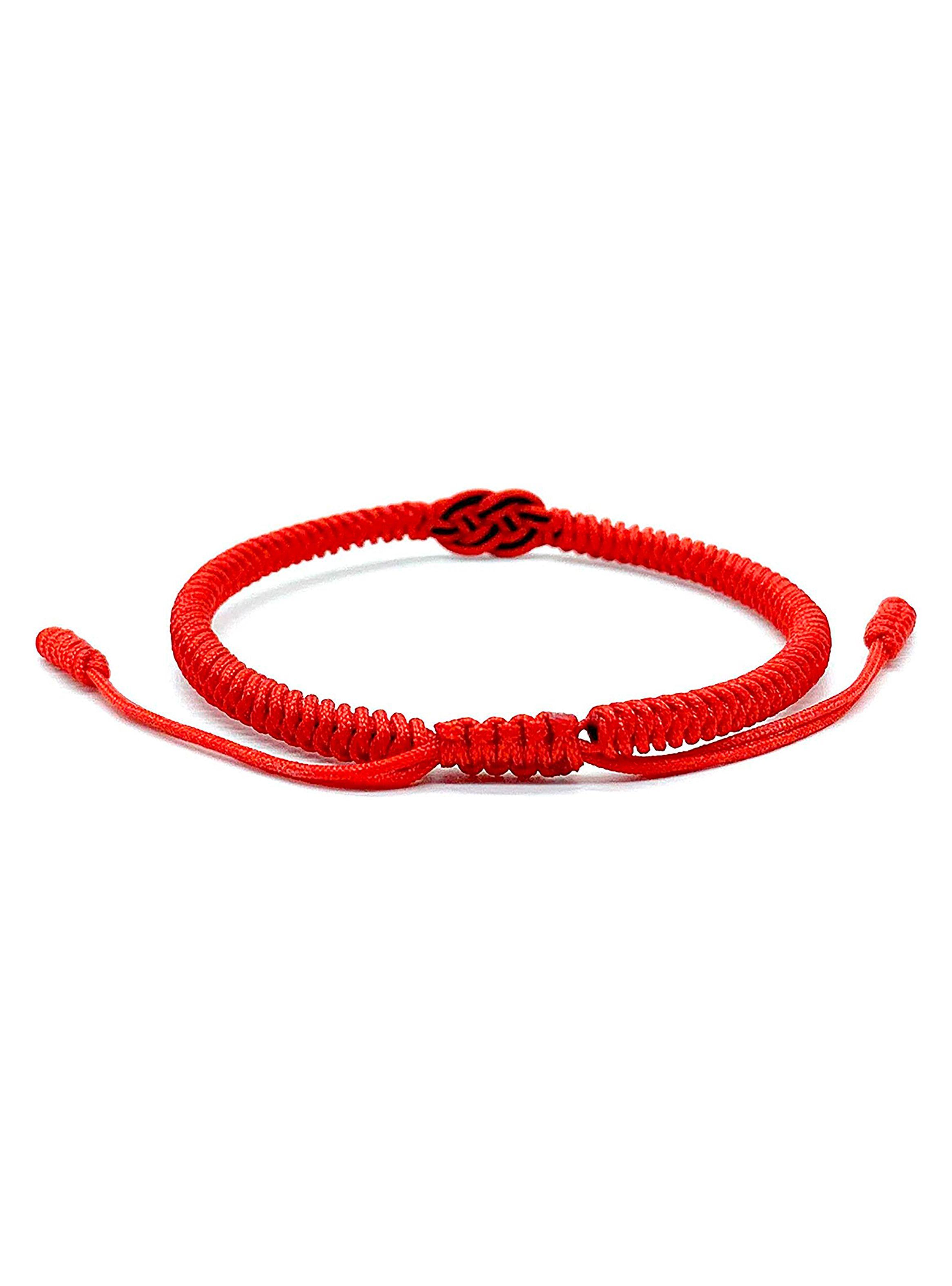 Pulsera Budista Tibetana Roja Nudo Infinito Negro Ajustable-6
