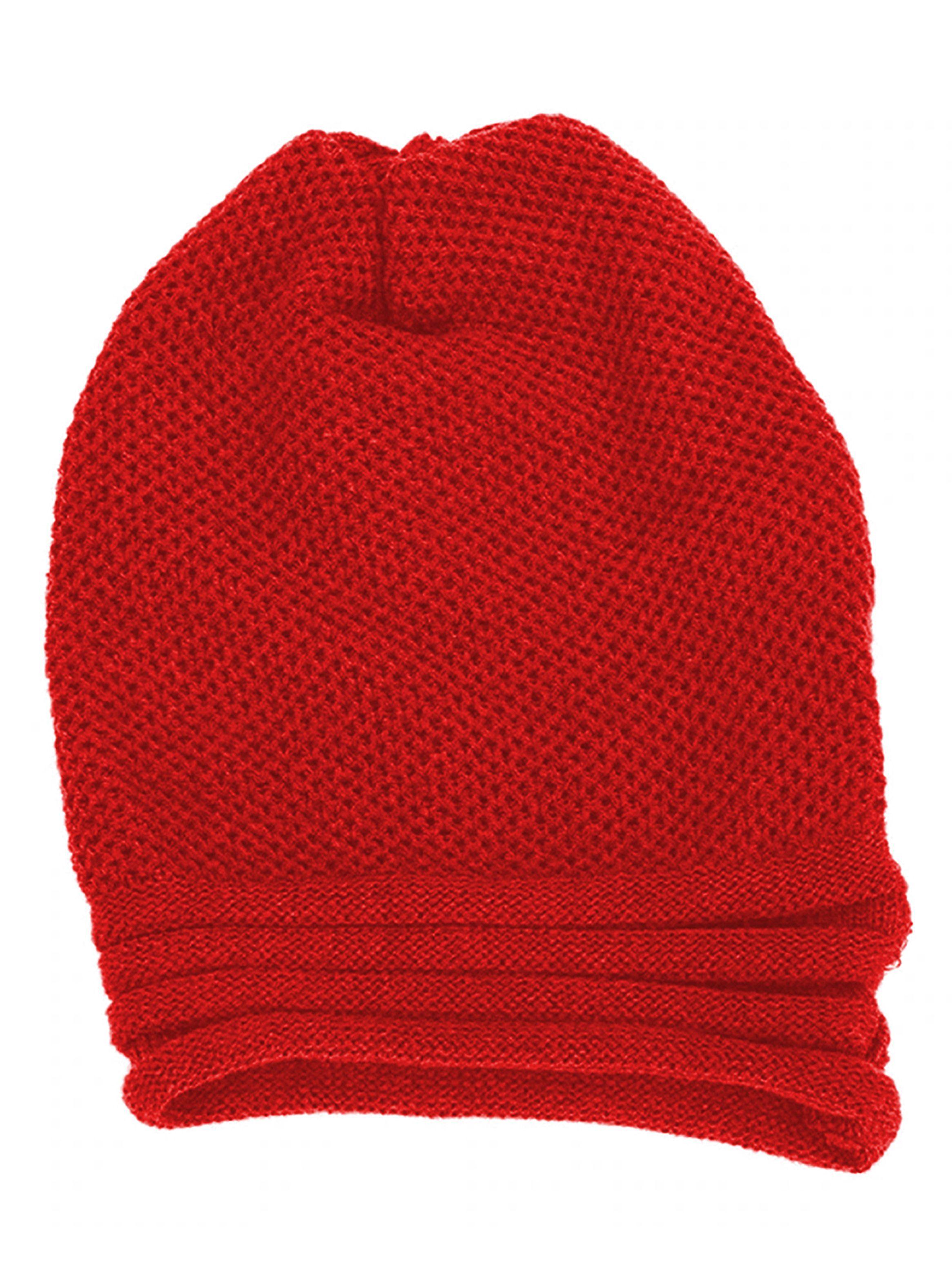 Gorro Tejido Lana Diseño Doblez Unicolor Rojo-4