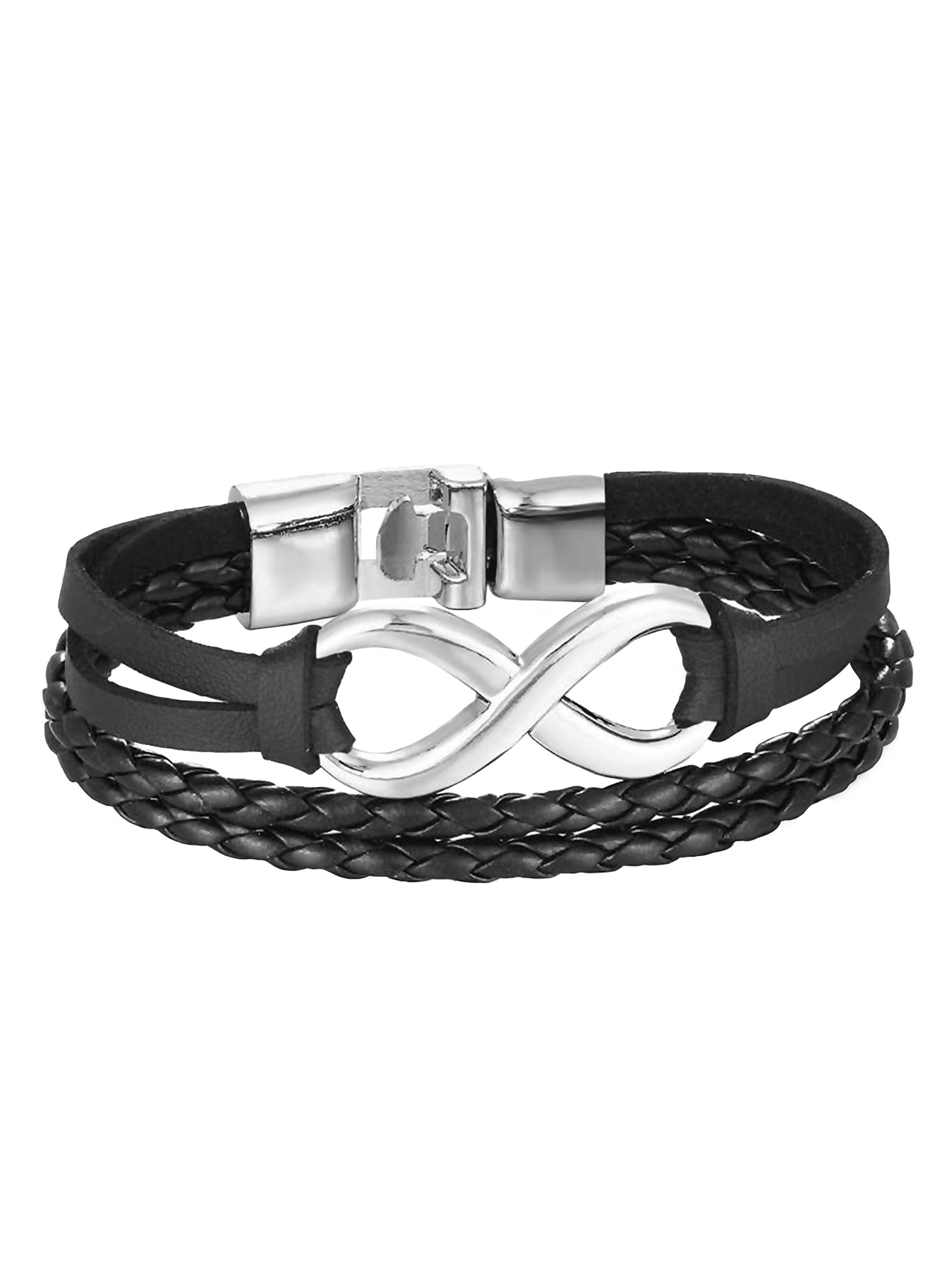 Pulsera Infinito Cuero Negro Brazalete Juvenil-0