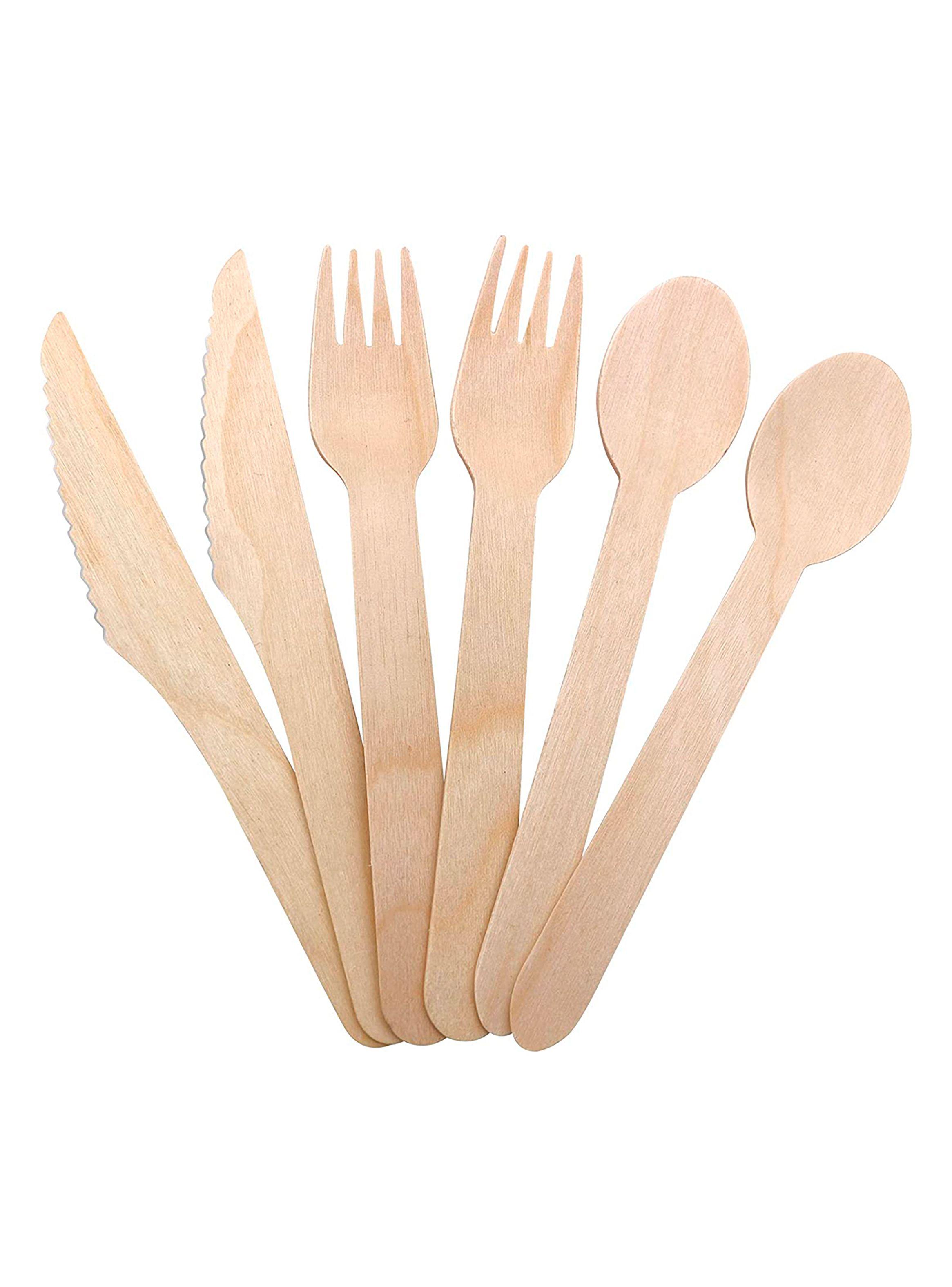Cubiertos Desechables Madera Tenedor Cuchillo Cuchara Ecológico-0