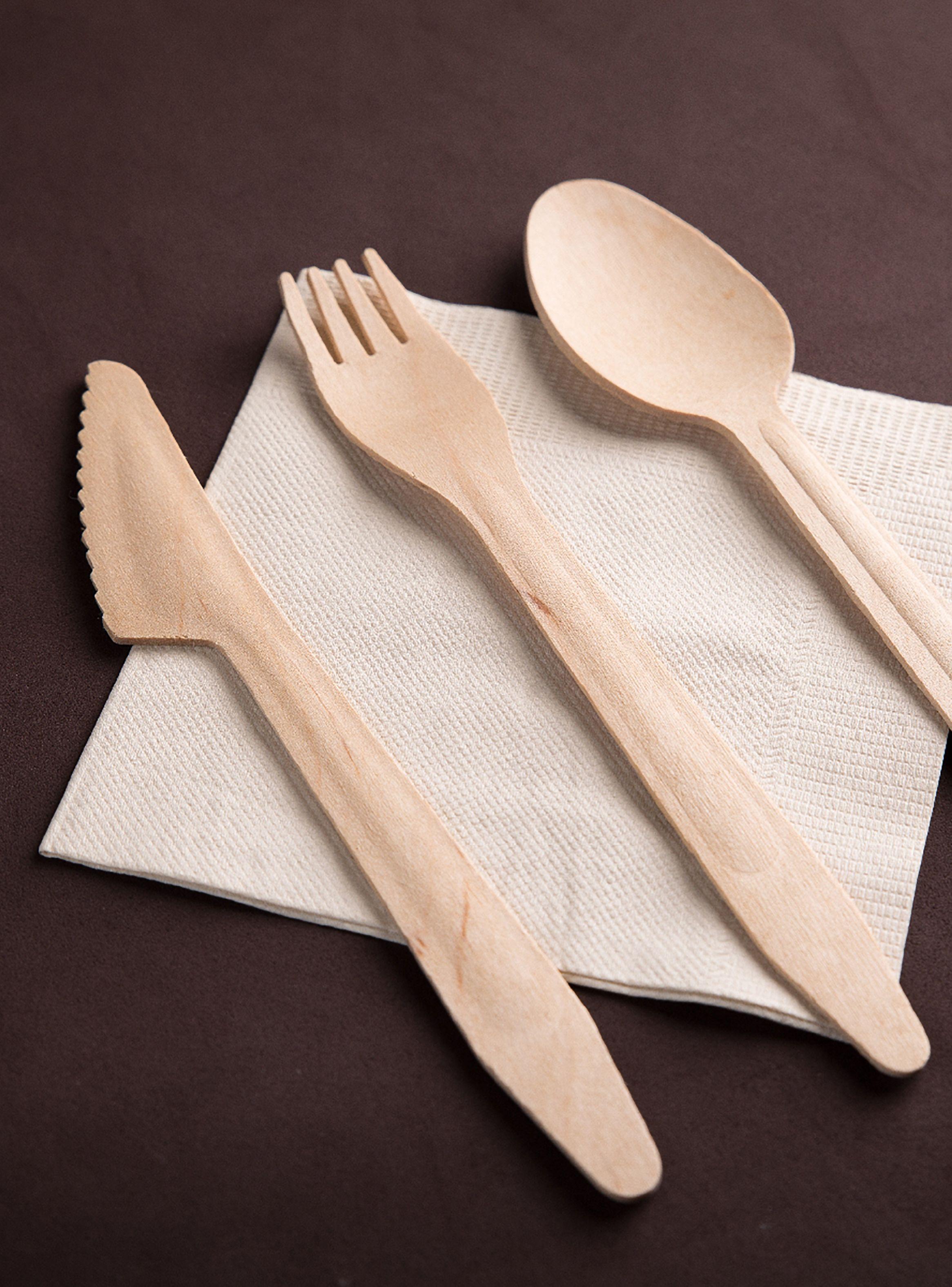 Cubiertos Desechables Madera Tenedor Cuchillo Cuchara Ecológico-4