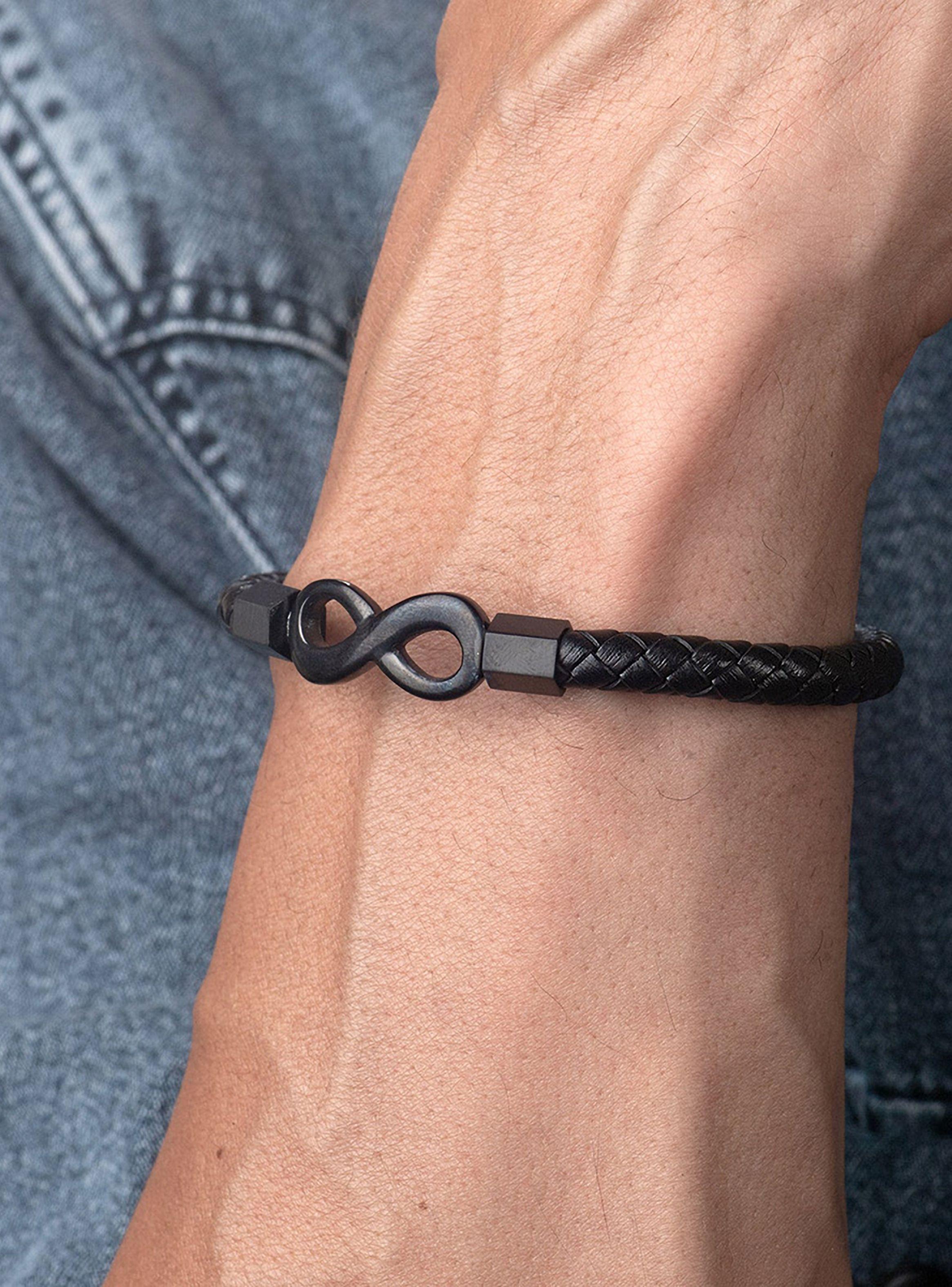 Pulsera de Cuero Negro con Broche a Presión y Dije Infinito Pequeña-3