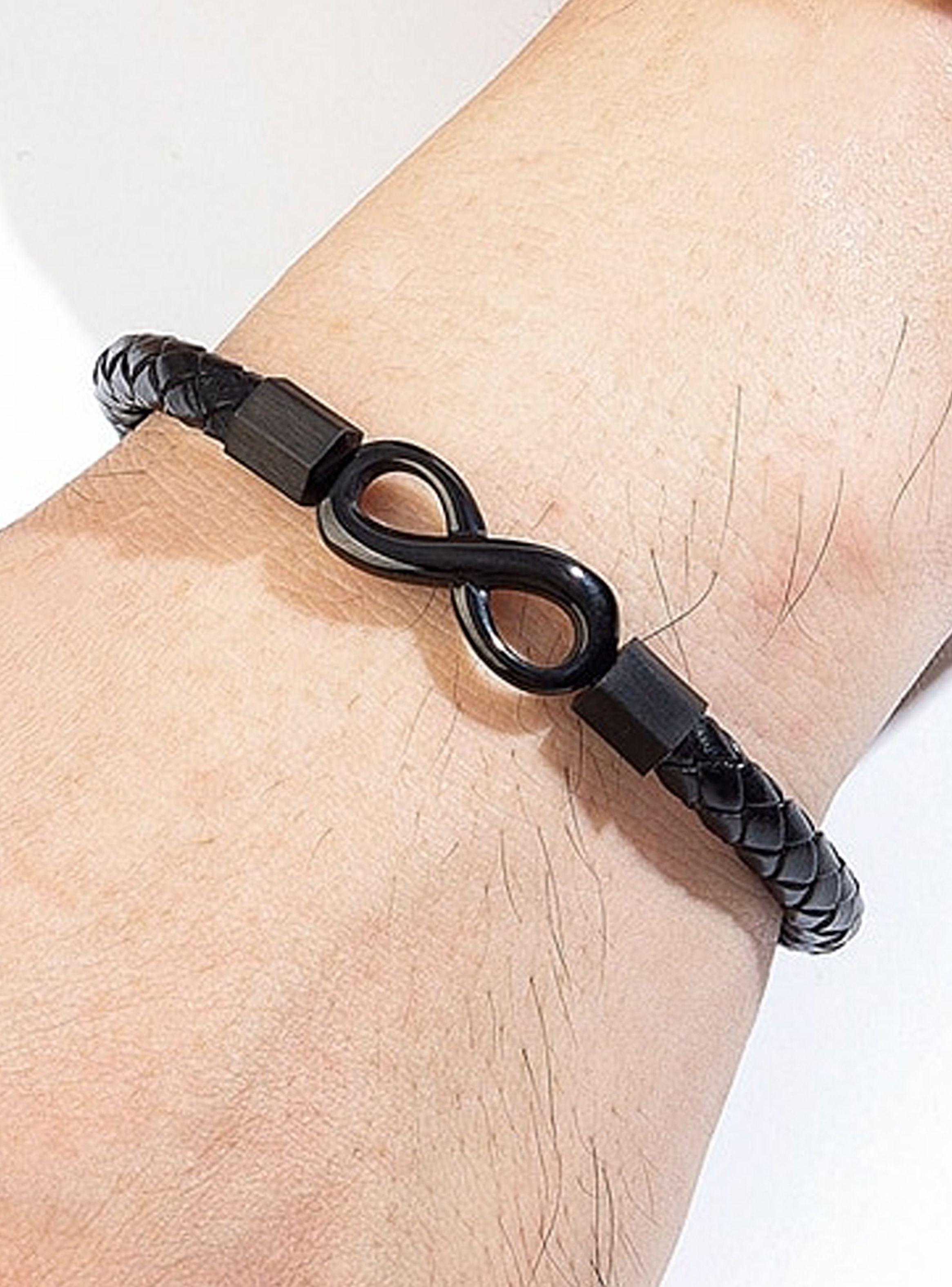 Pulsera de Cuero Negro con Broche a Presión y Dije Infinito Pequeña-4