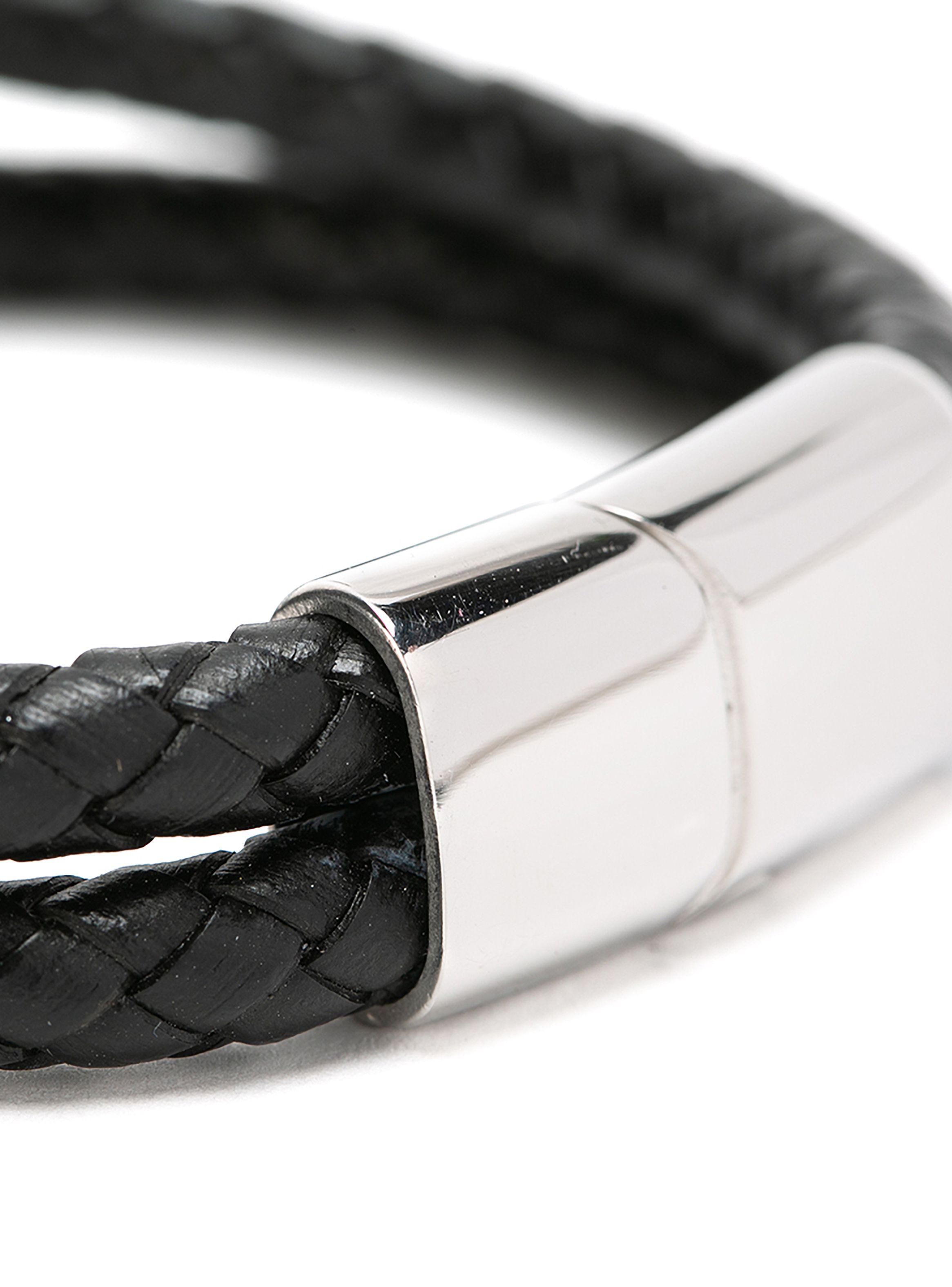 Pulsera de Cuero Negro Trenzado con Broche Acero-2