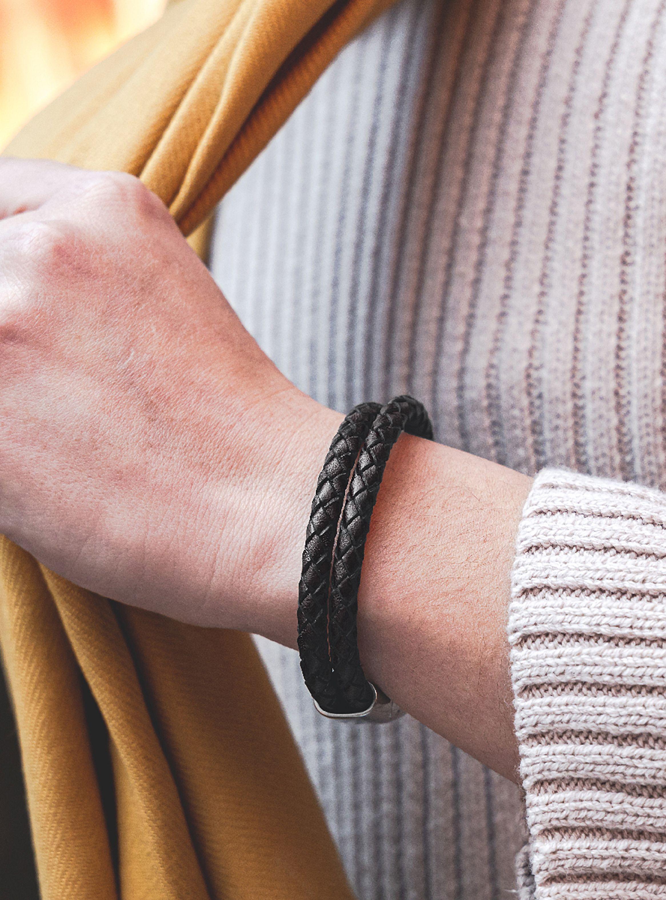 Pulsera de Cuero Negro Trenzado con Broche Acero-3