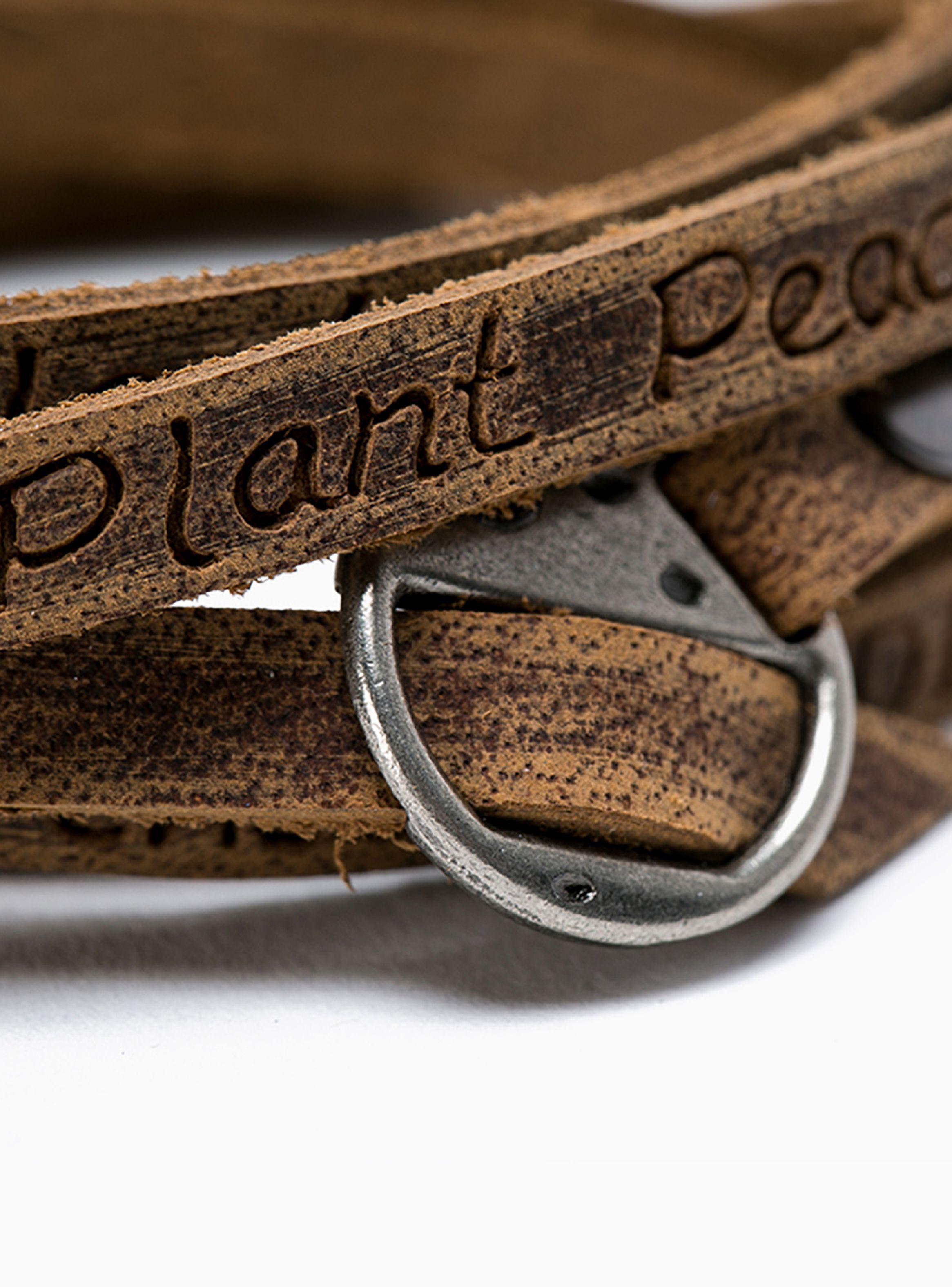 Pulsera Cuero Larga Café Grabada Broche Hombre-2