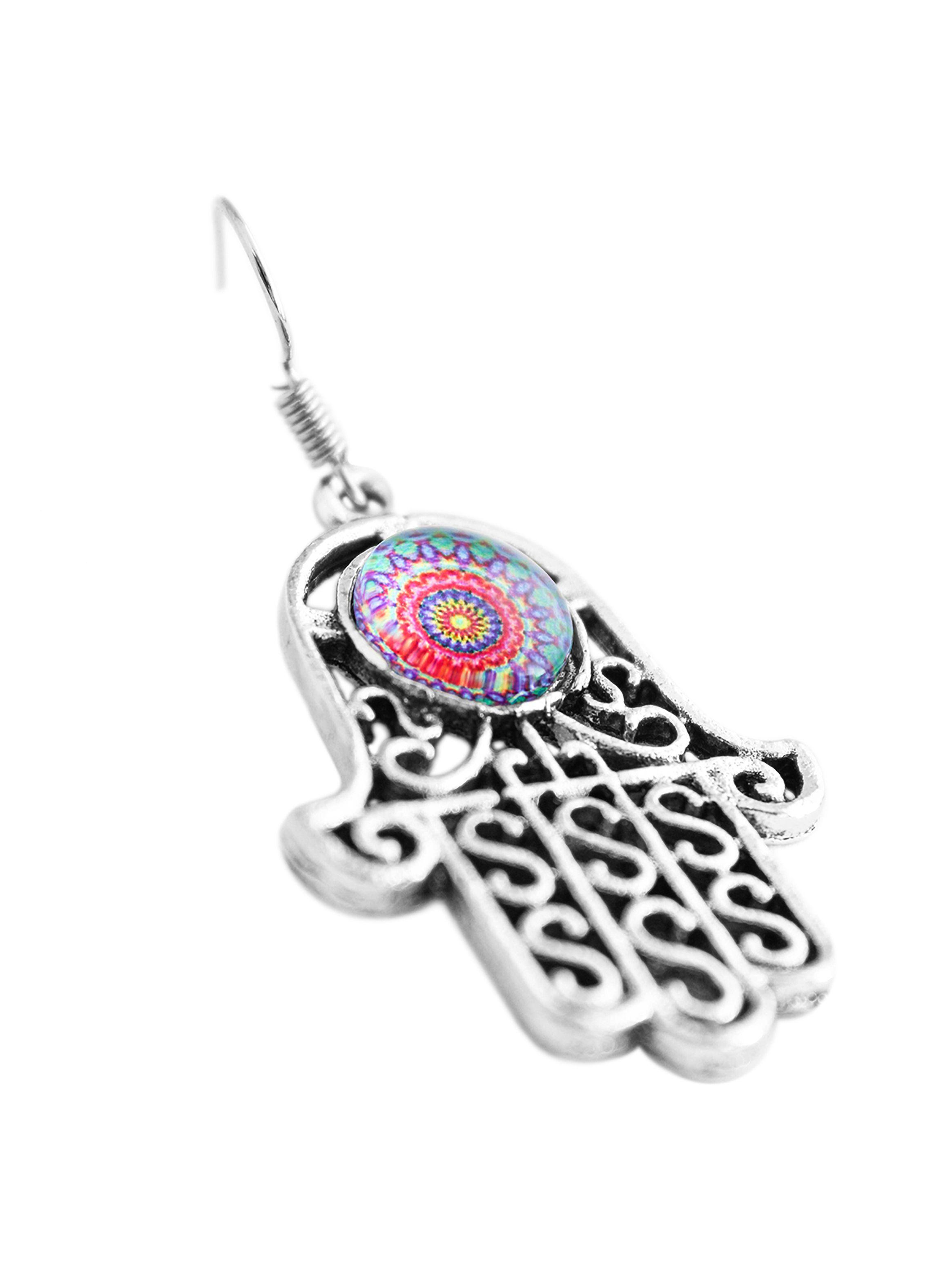 Aretes Mujer Mandala Rosado Mano Protectora Fatima-1