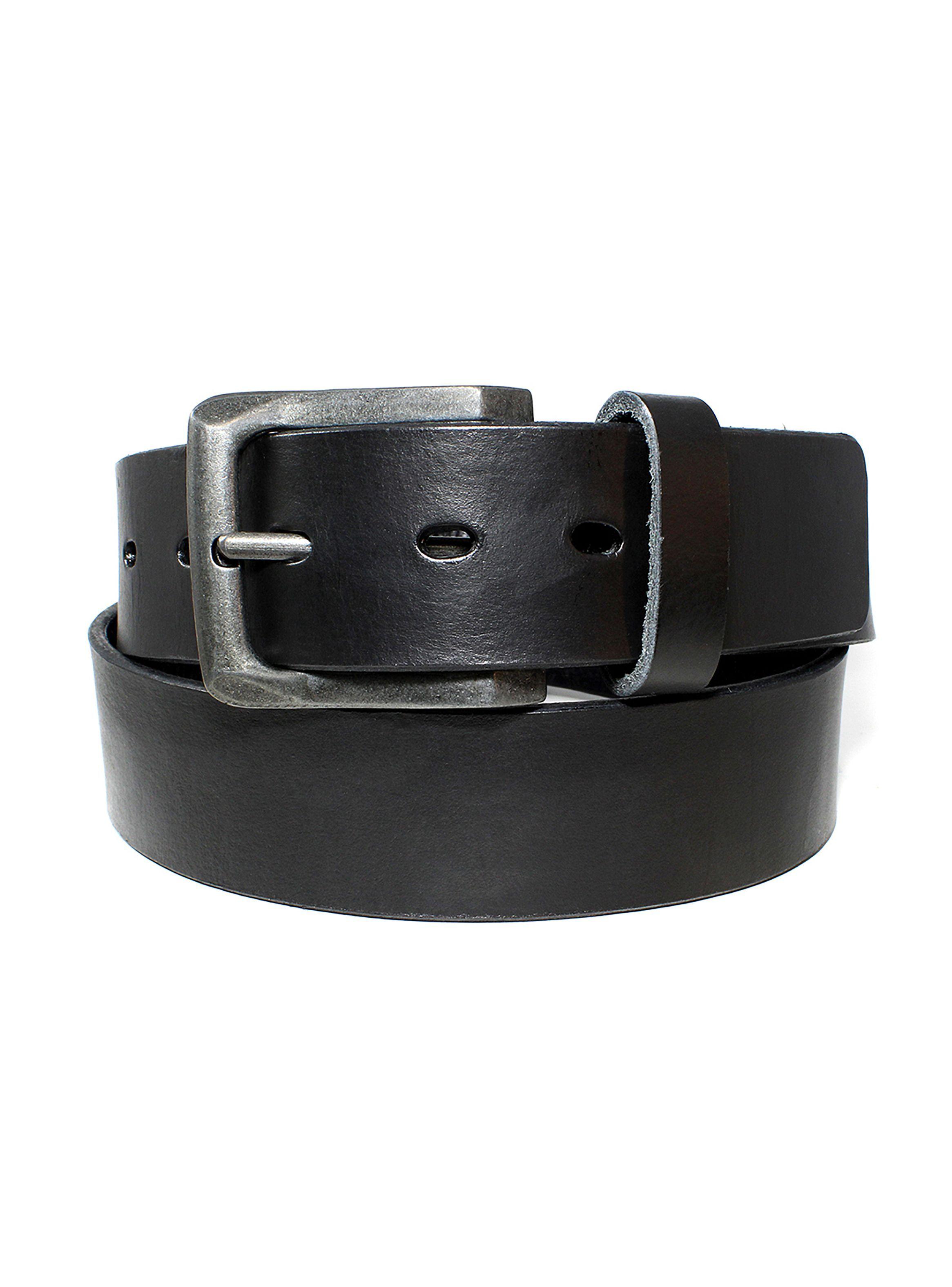 Cinturón de Cuero Hombre Correa Cuero Negro Hebilla Plateada-0