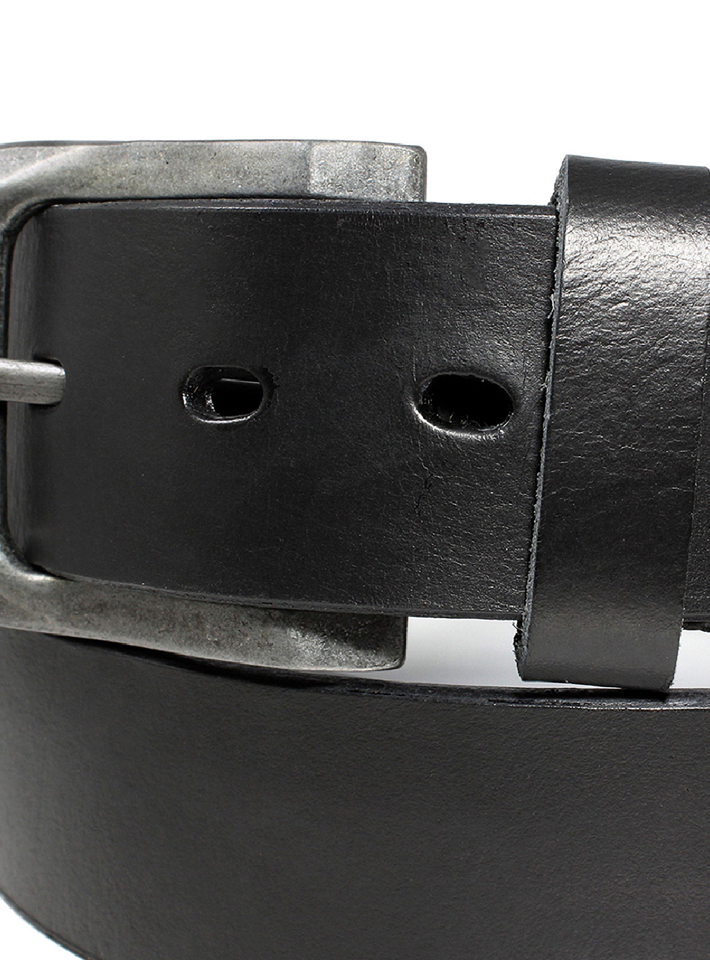 Cinturón de Cuero Hombre Correa Cuero Negro Hebilla Plateada-1