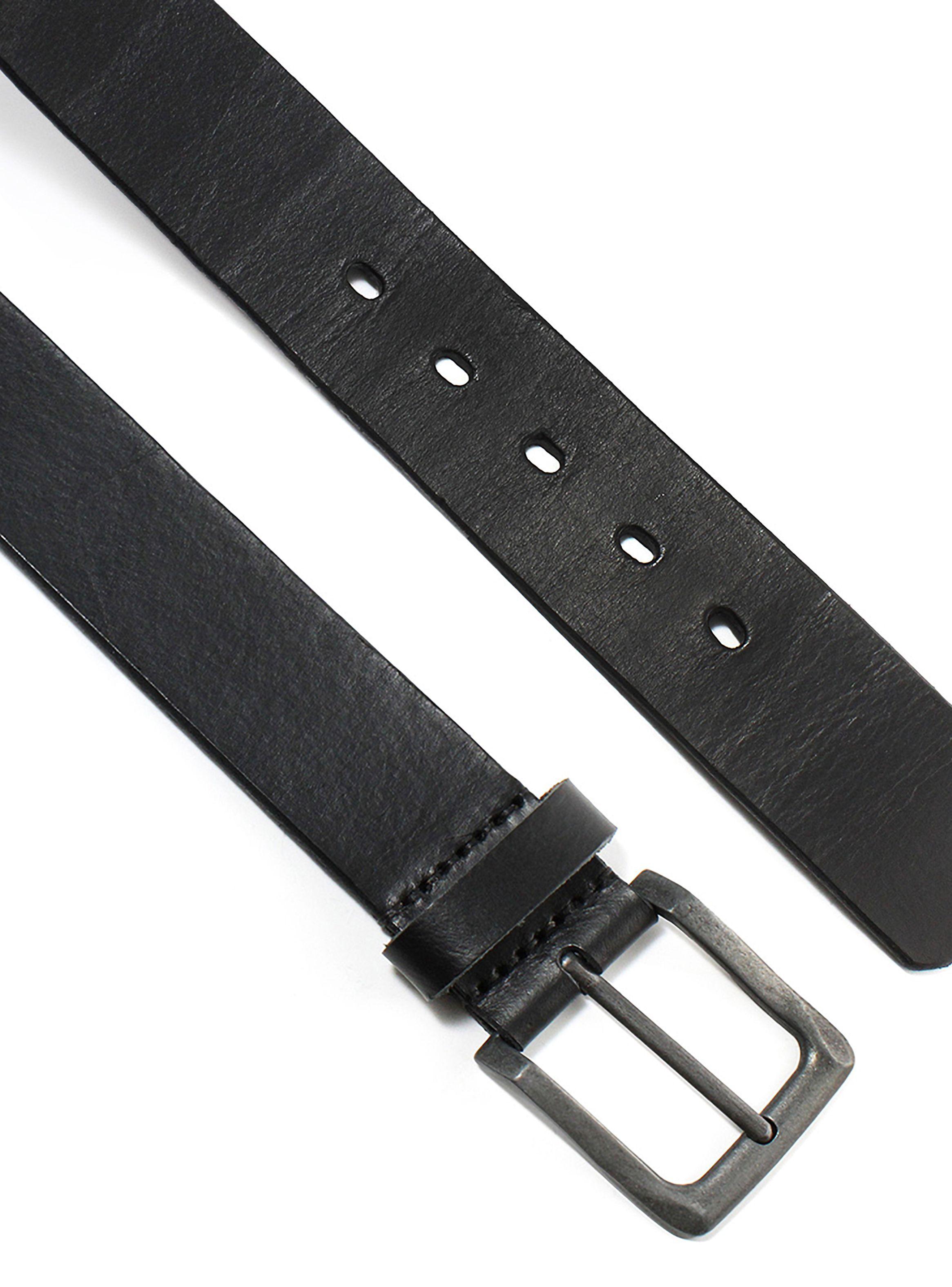 Cinturón de Cuero Hombre Correa Cuero Negro Hebilla Plateada-2