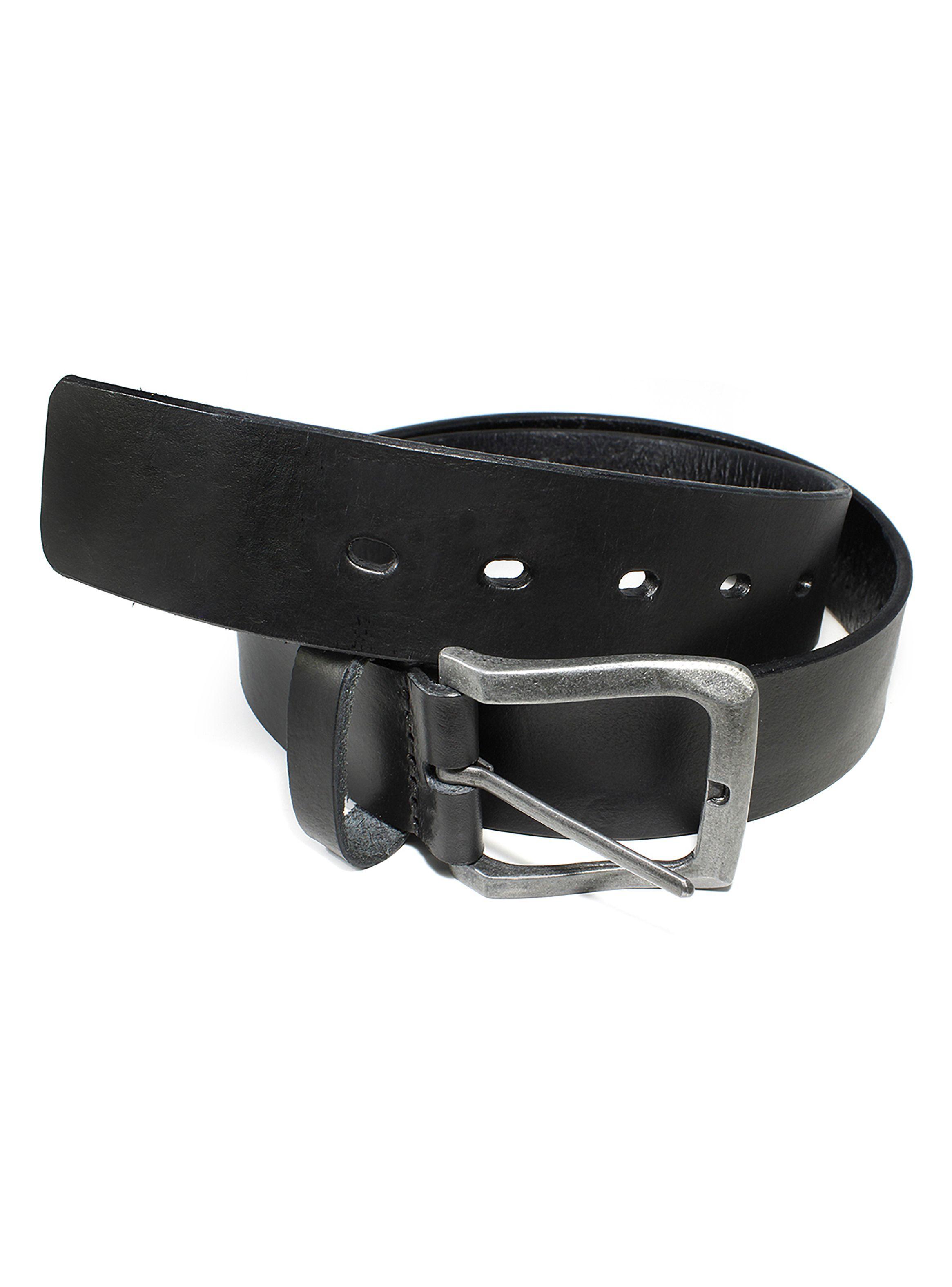 Cinturón de Cuero Hombre Correa Cuero Negro Hebilla Plateada-3