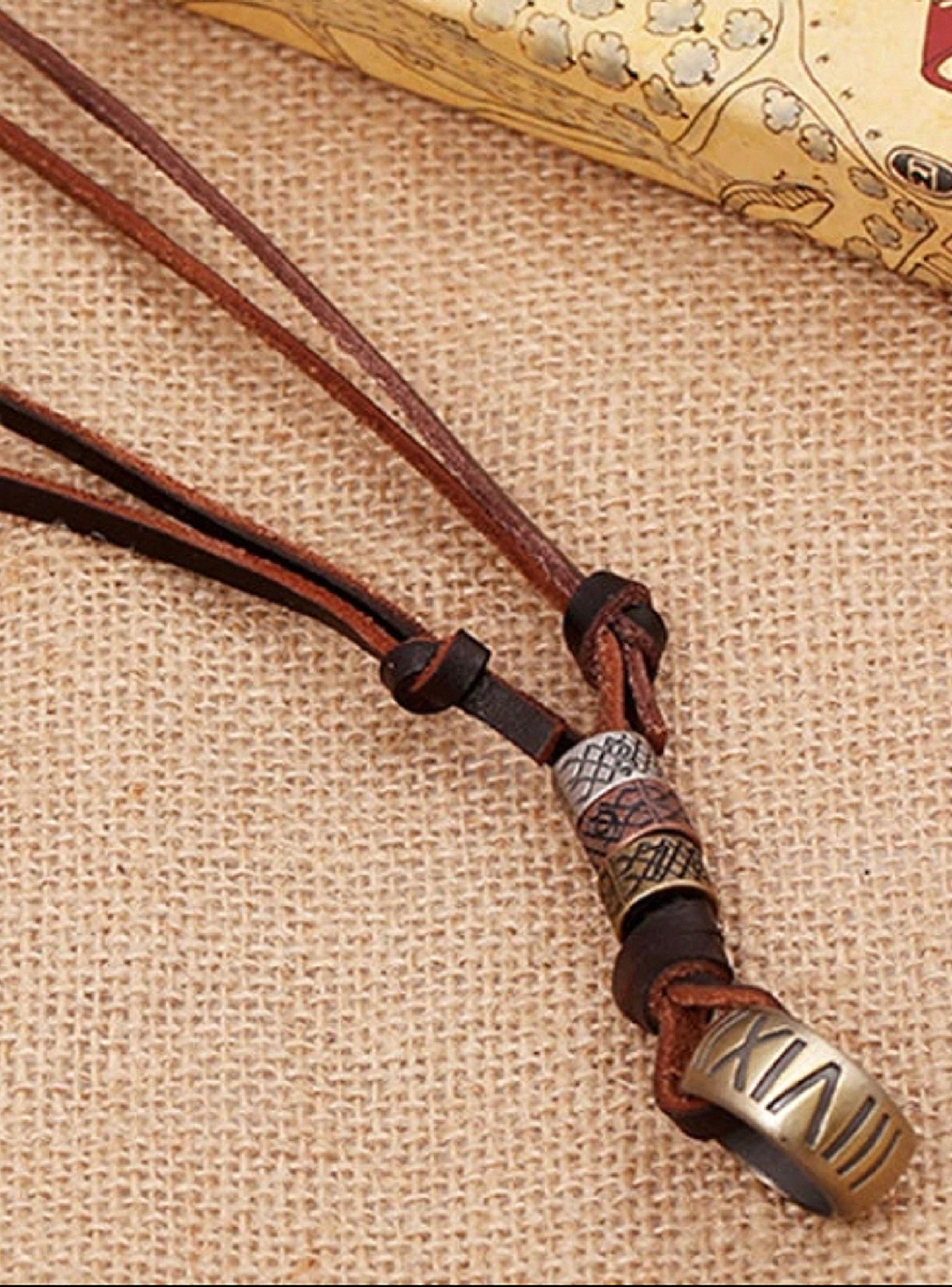 Collar Colgante Cuero Anillo Vintage Números Romanos-2