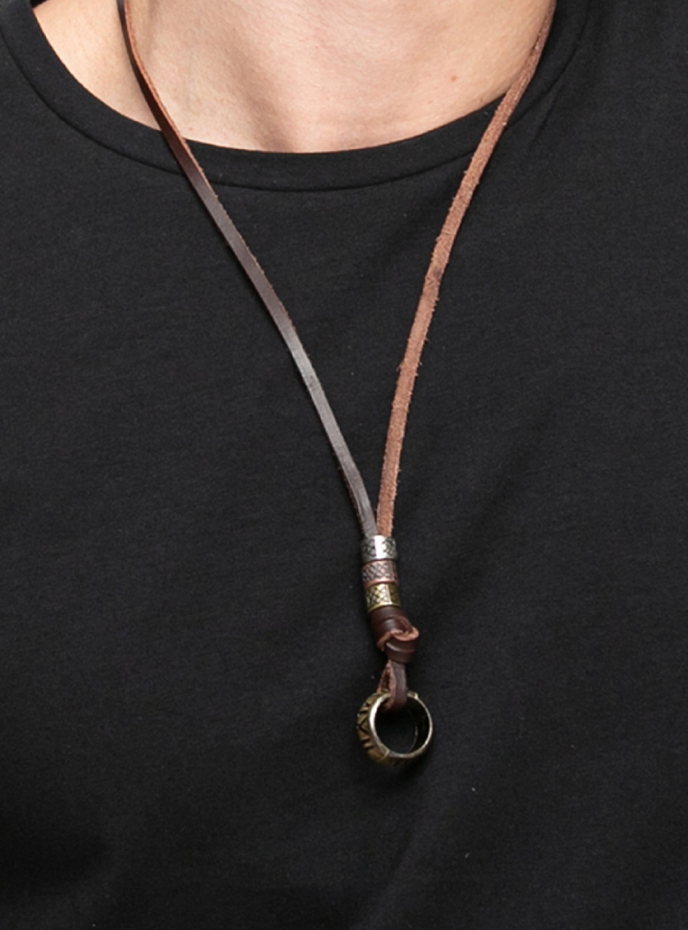 Collar Colgante Cuero Anillo Vintage Números Romanos-3