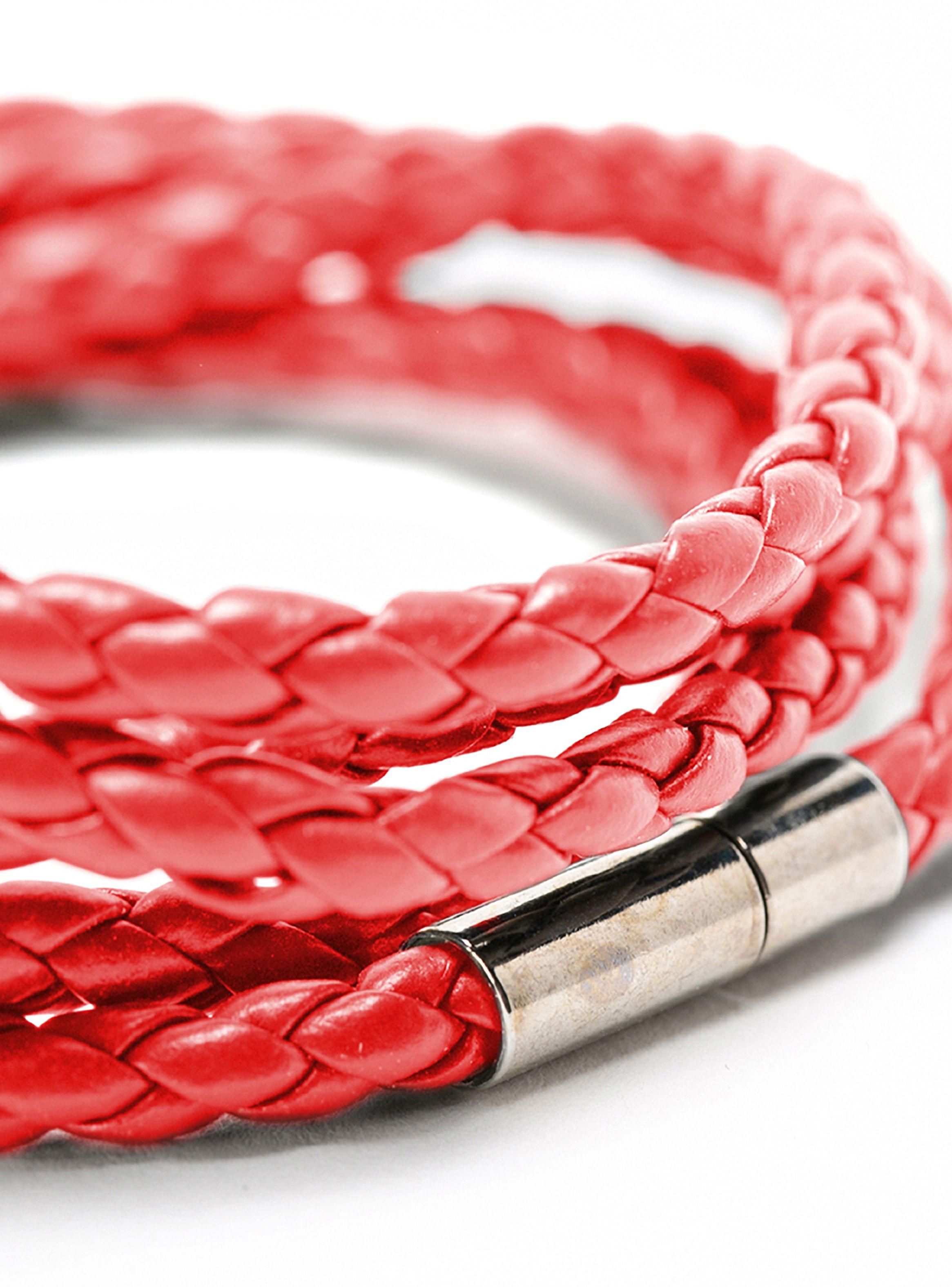 Pulsera Larga de Cuero Rojo Protección-2