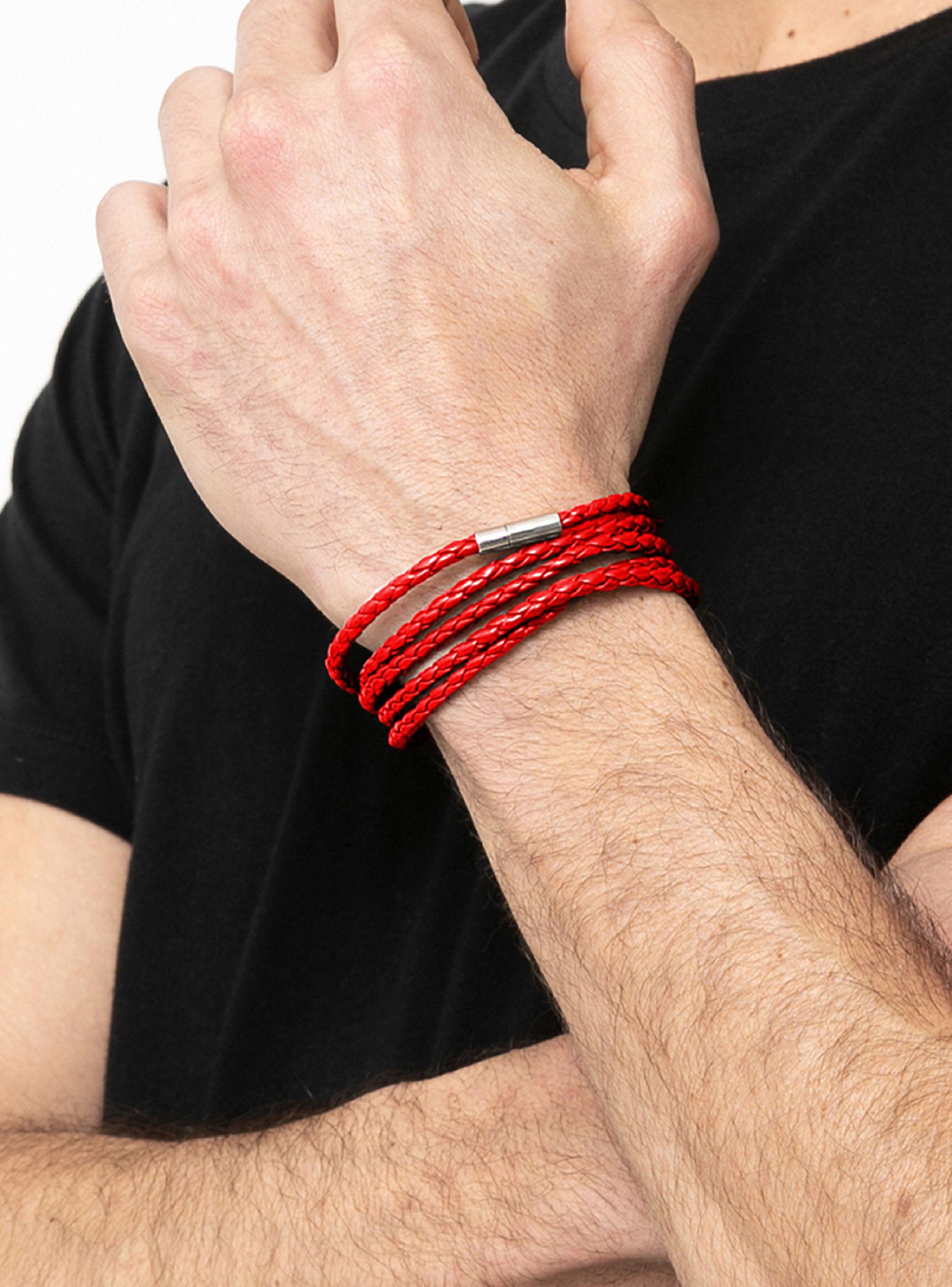 Pulsera Larga de Cuero Rojo Protección-3
