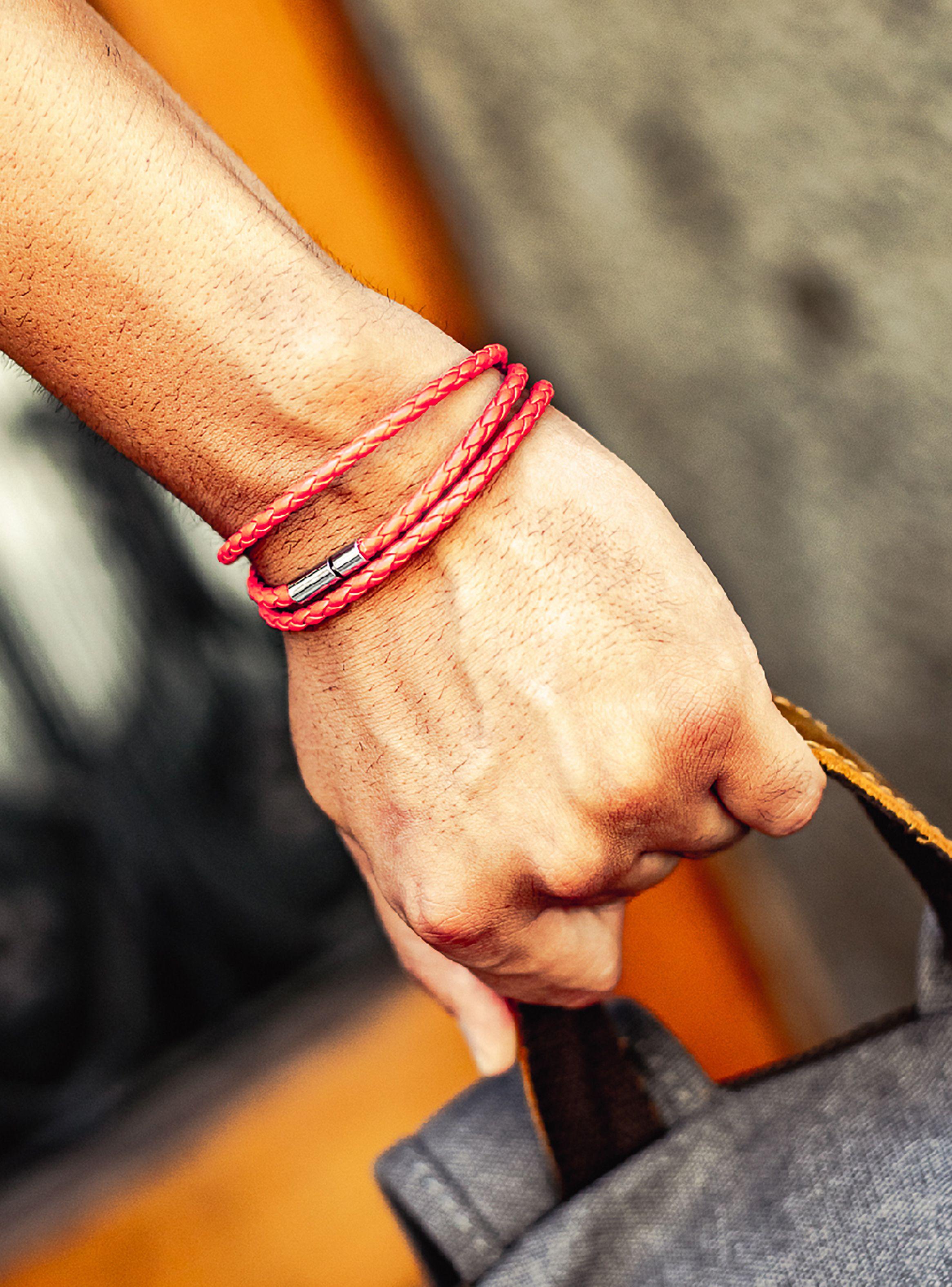 Pulsera Larga de Cuero Rojo Protección-4