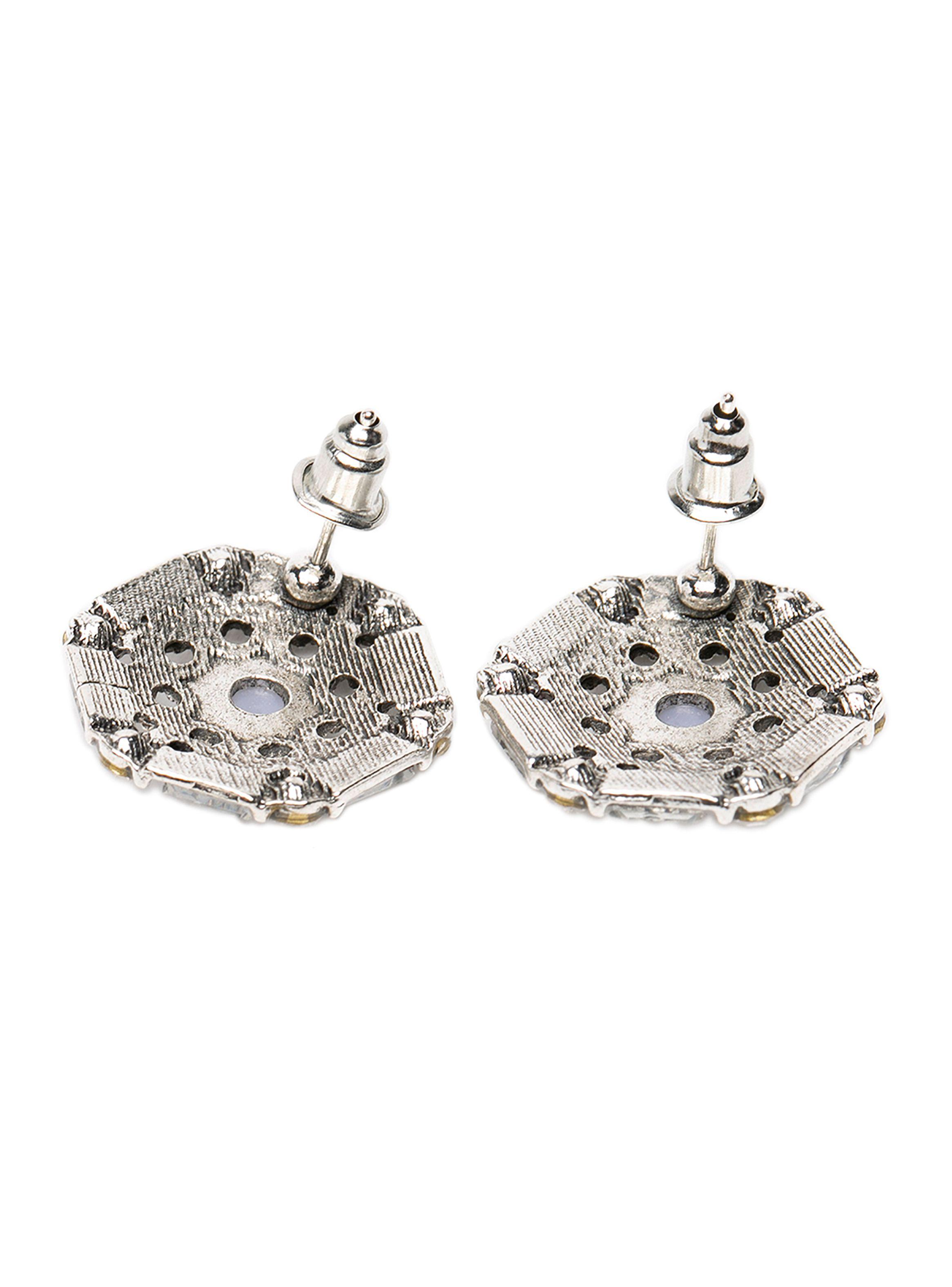 Aros Aretes Acero Perla Brillantes Azules-1