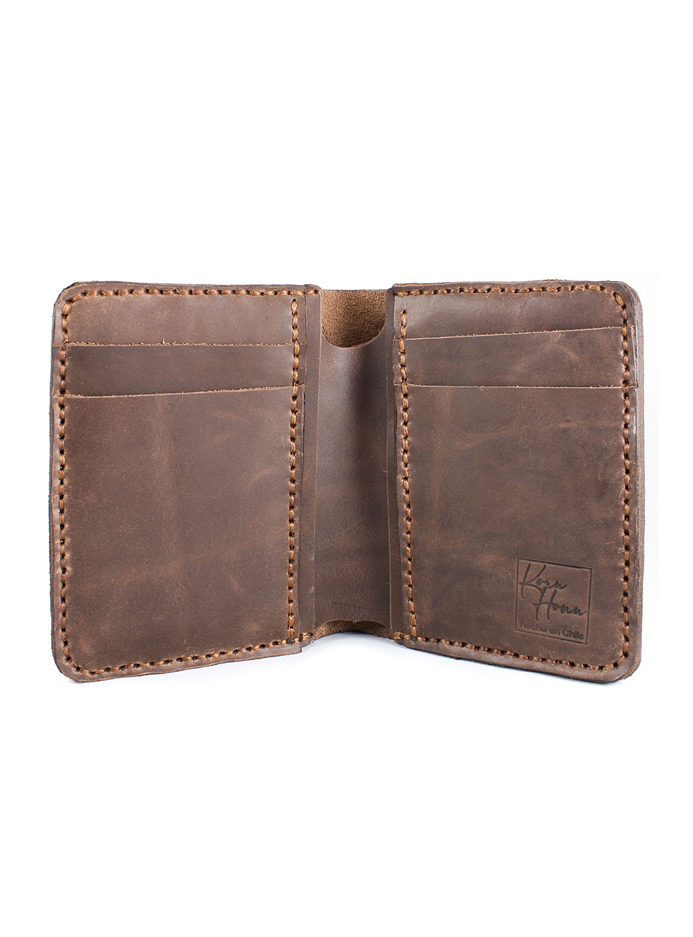 Billeteras Tarjetero Vertical Cuero Natural Marrón-2