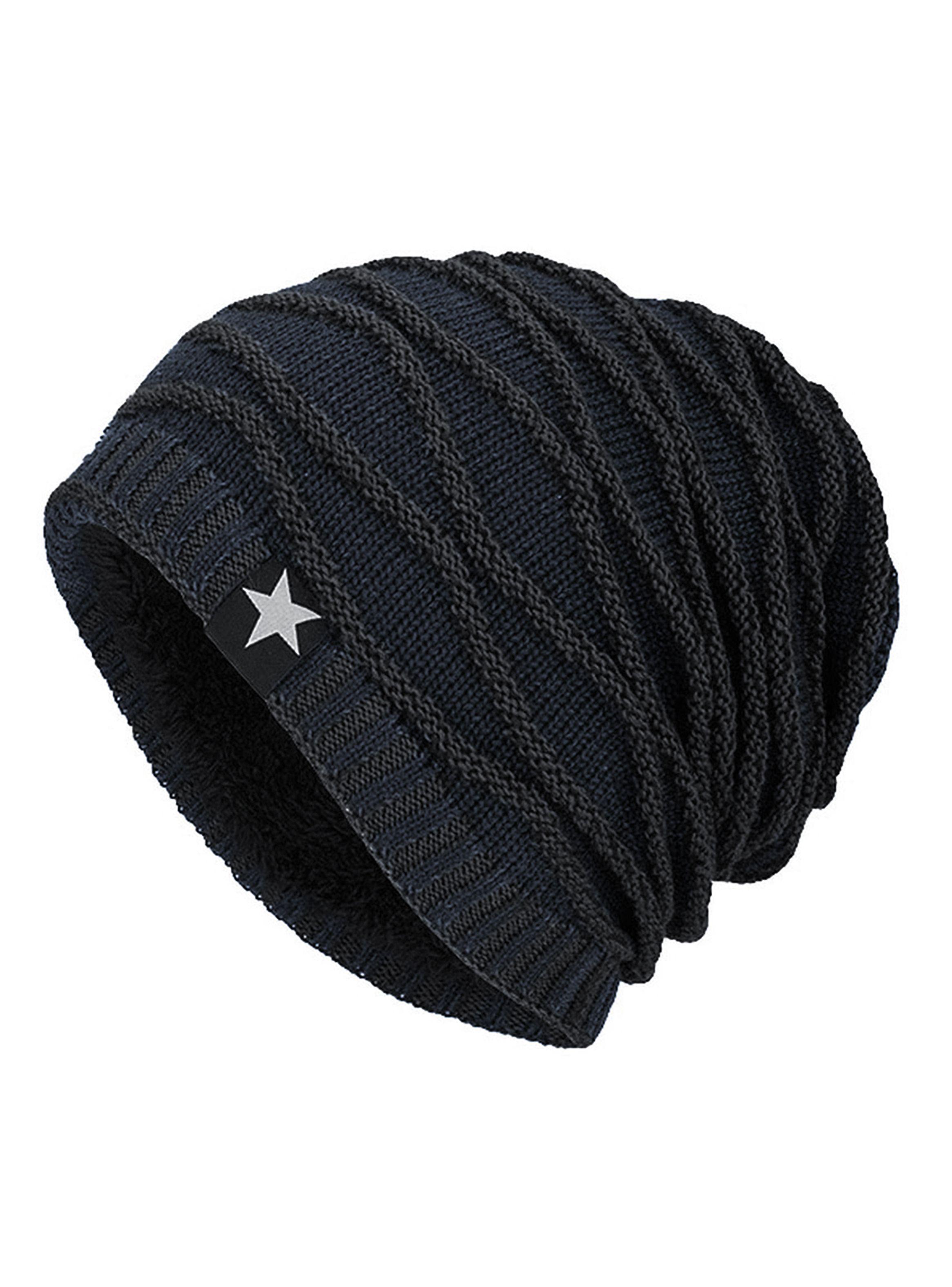 Gorro Tejido Lana Forro Polar Diseño Azul Marino-0