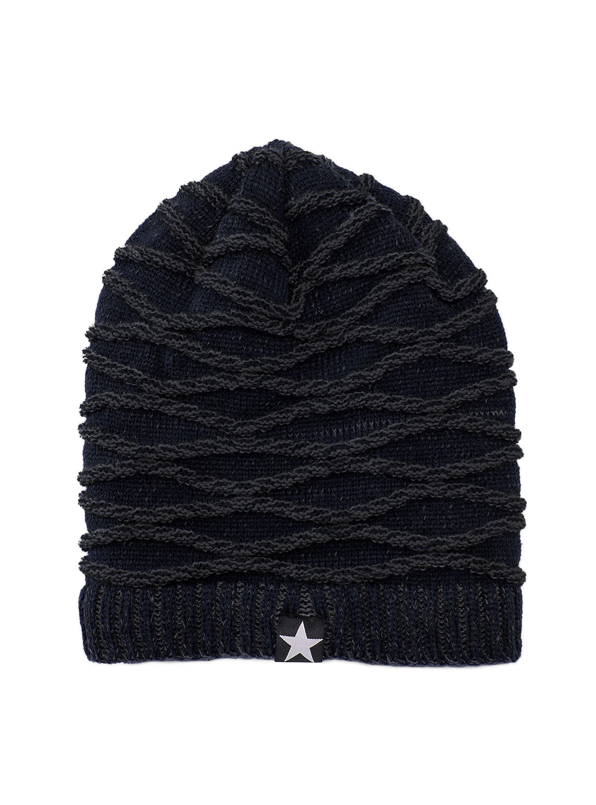 Gorro Tejido Lana Forro Polar Diseño Azul Marino-1