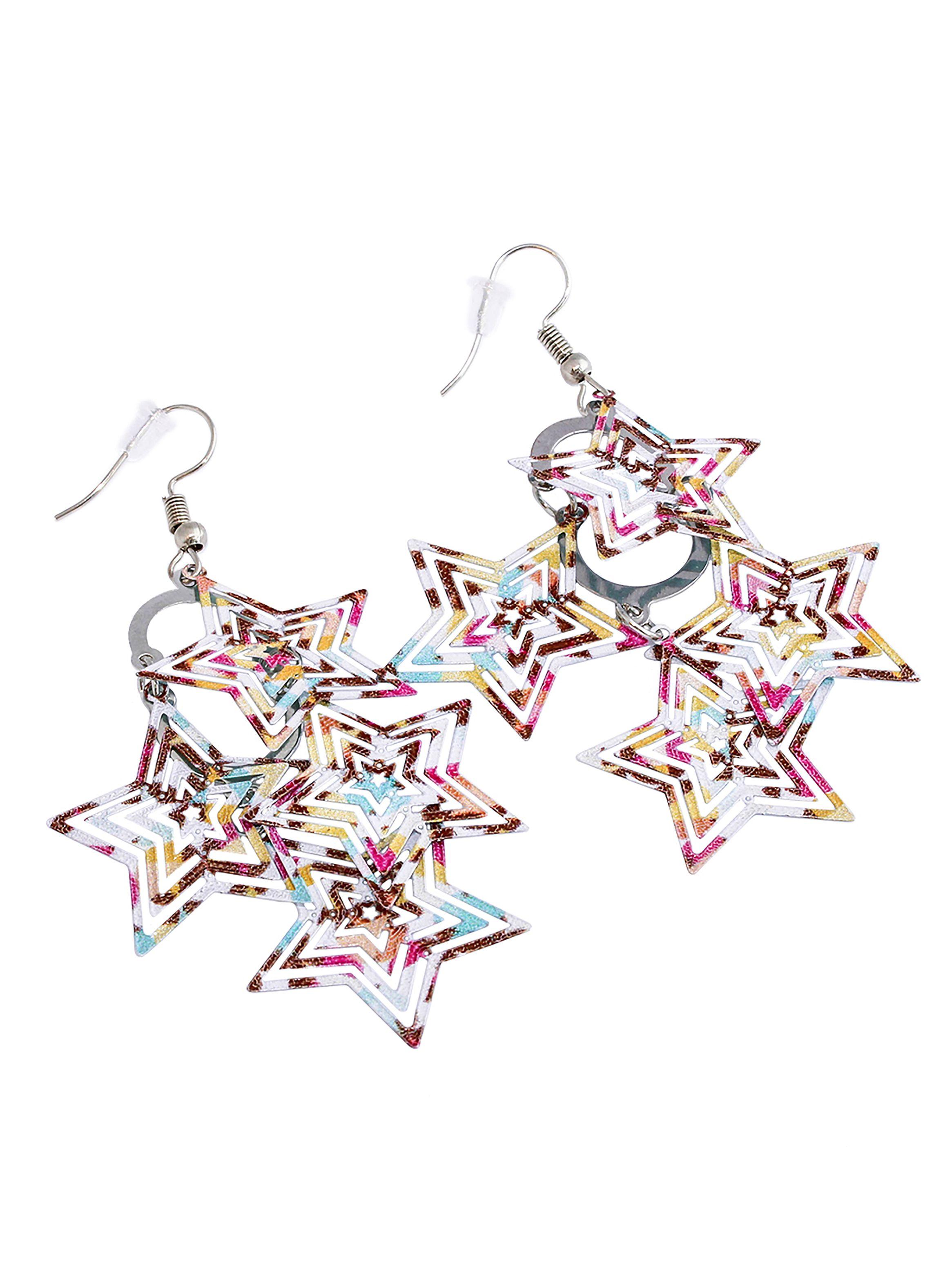 Aros Mujer Largos Fiesta Estrellas Colgantes Multicolor-0