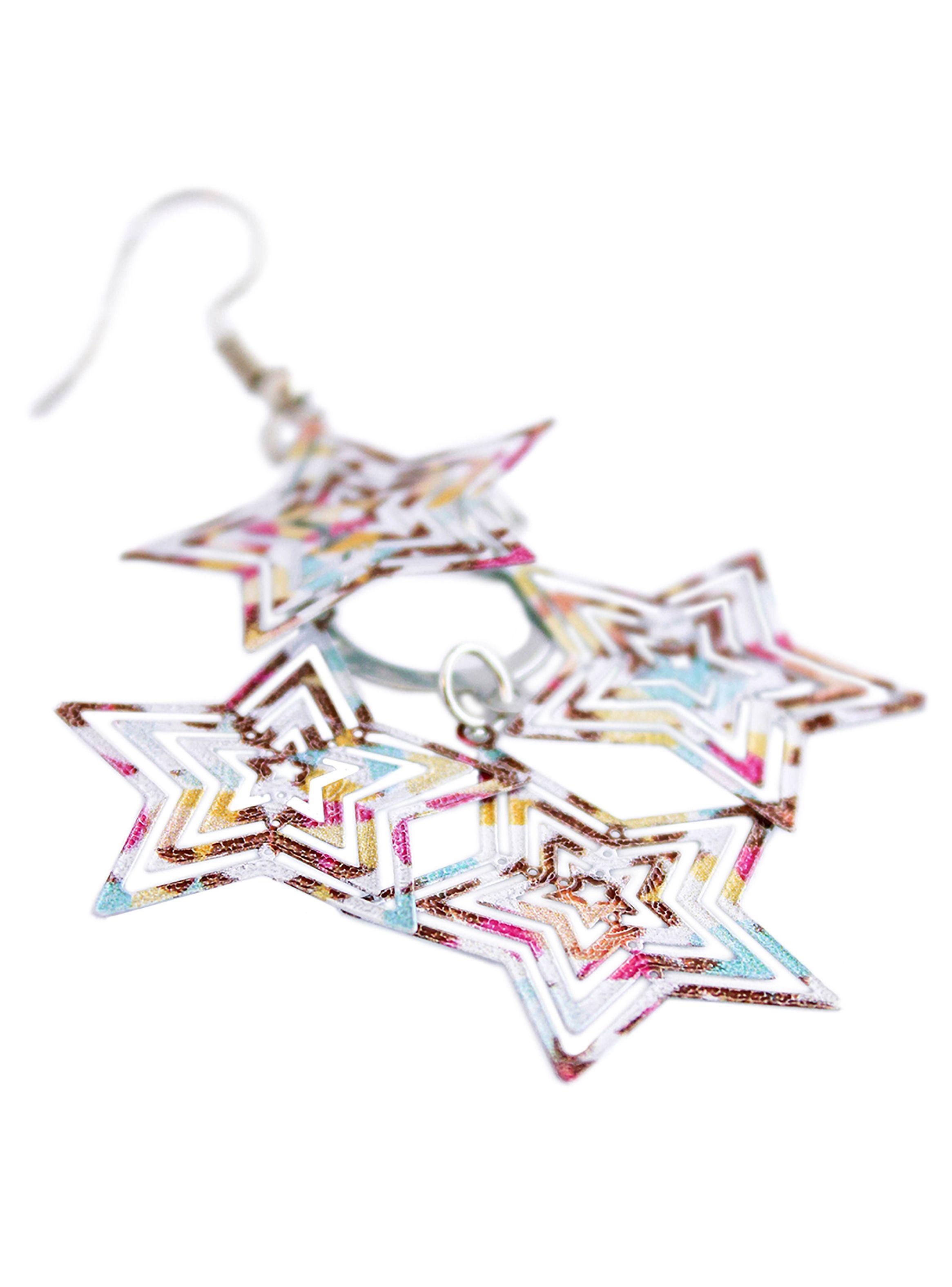 Aros Mujer Largos Fiesta Estrellas Colgantes Multicolor-1