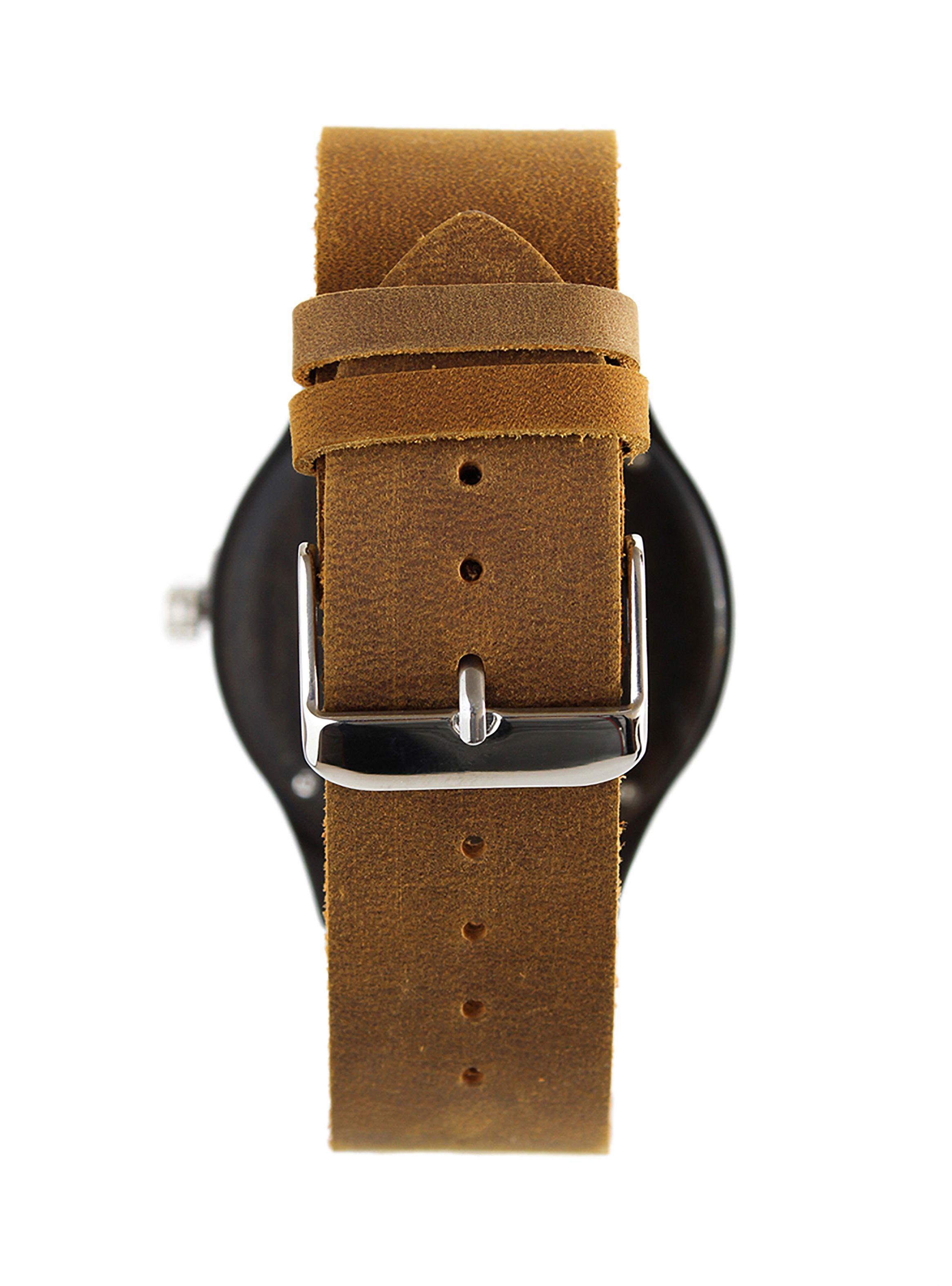 Reloj Madera Correa Cuero Marrón Número Romanos-1