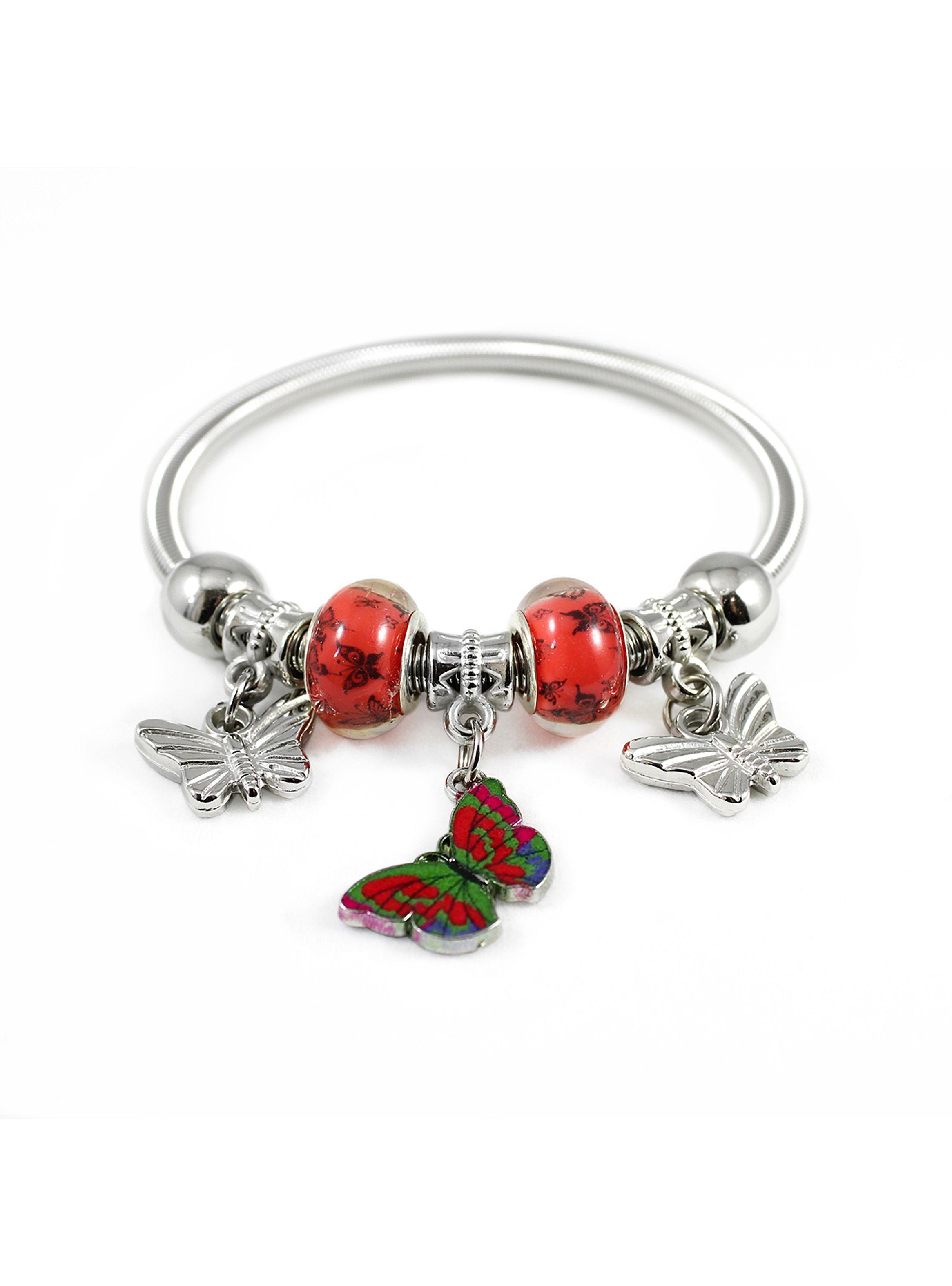 Pulsera Charms Mujer Colgante Mariposas Rojo-0