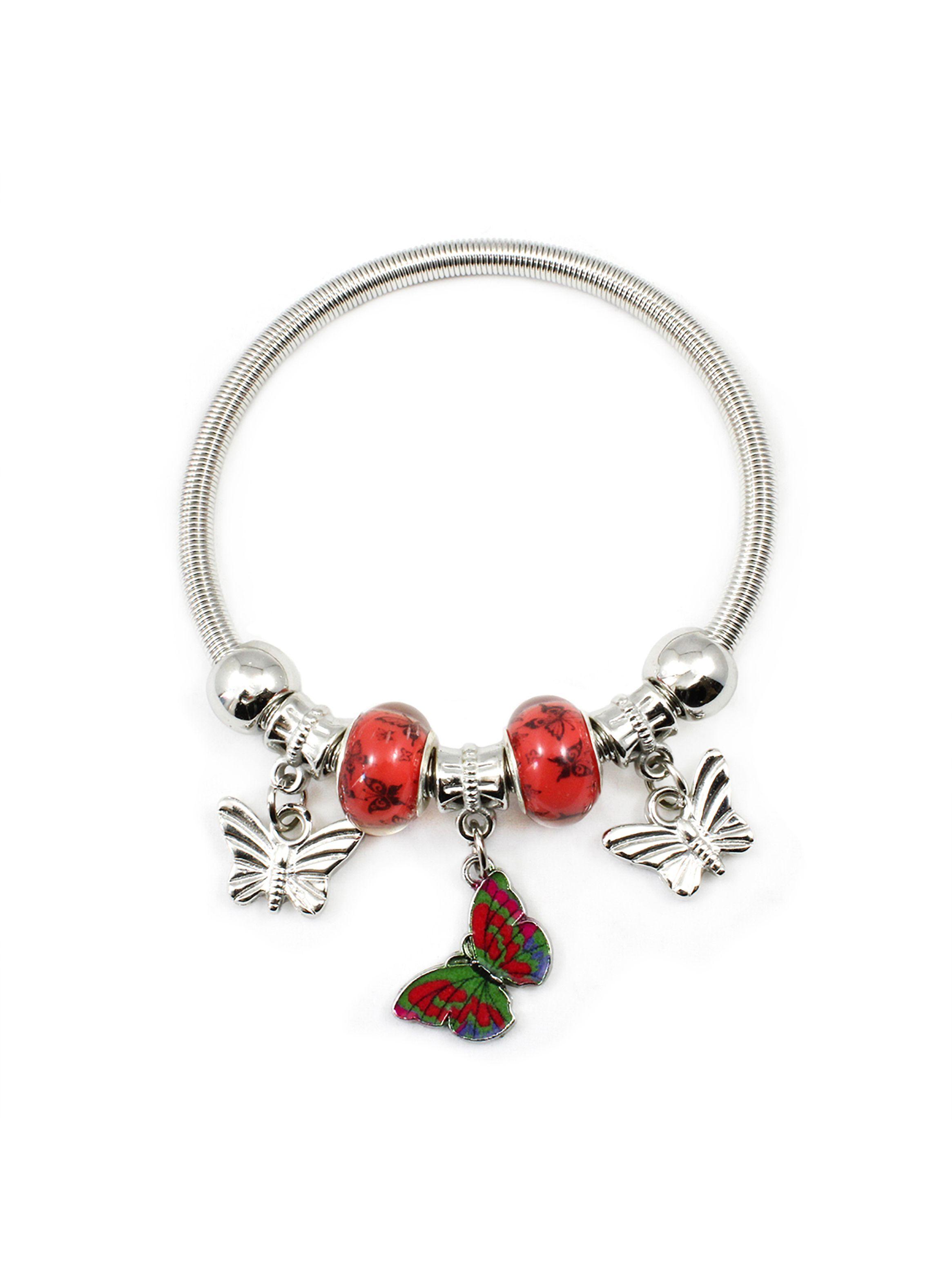 Pulsera Charms Mujer Colgante Mariposas Rojo-1