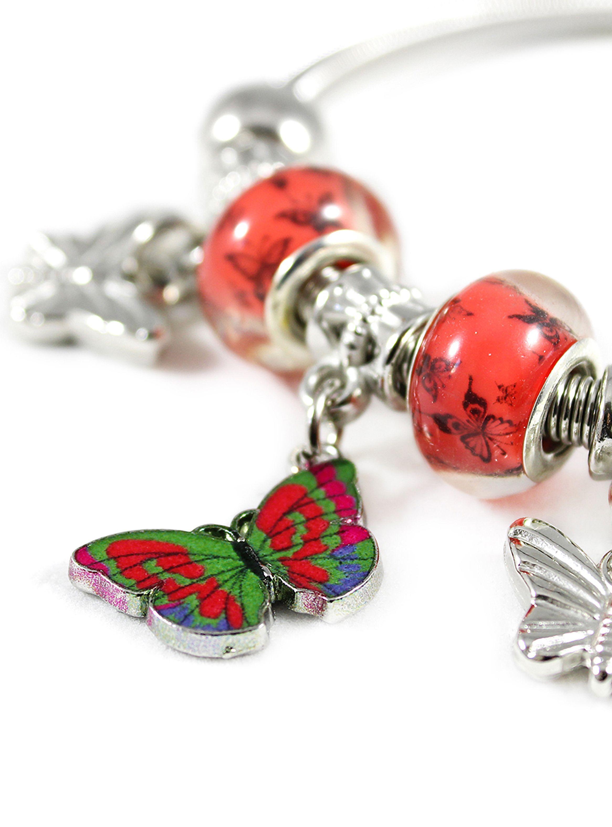 Pulsera Charms Mujer Colgante Mariposas Rojo-2