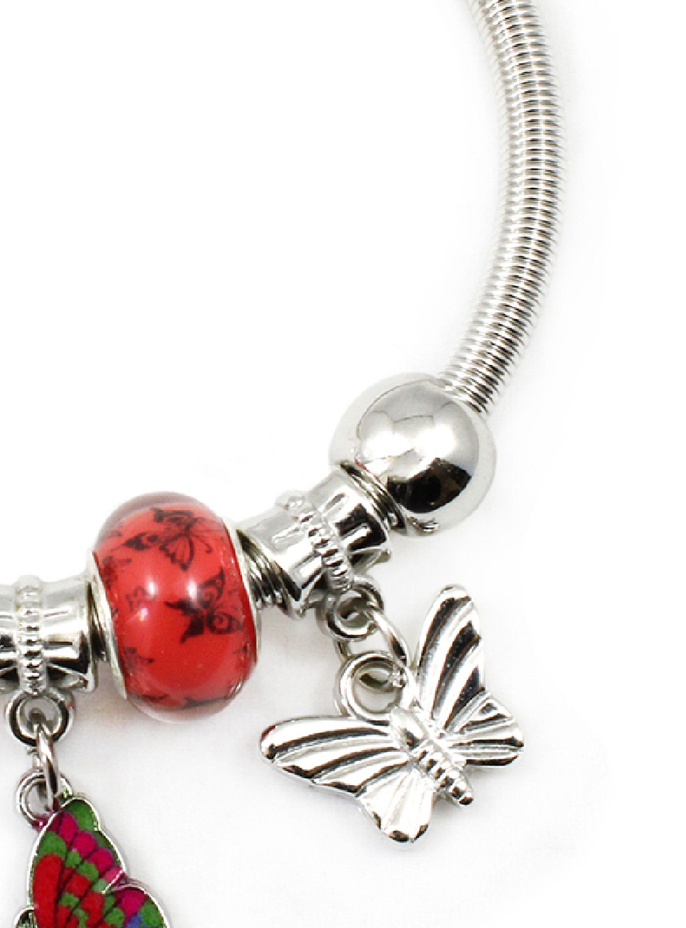 Pulsera Charms Mujer Colgante Mariposas Rojo-3