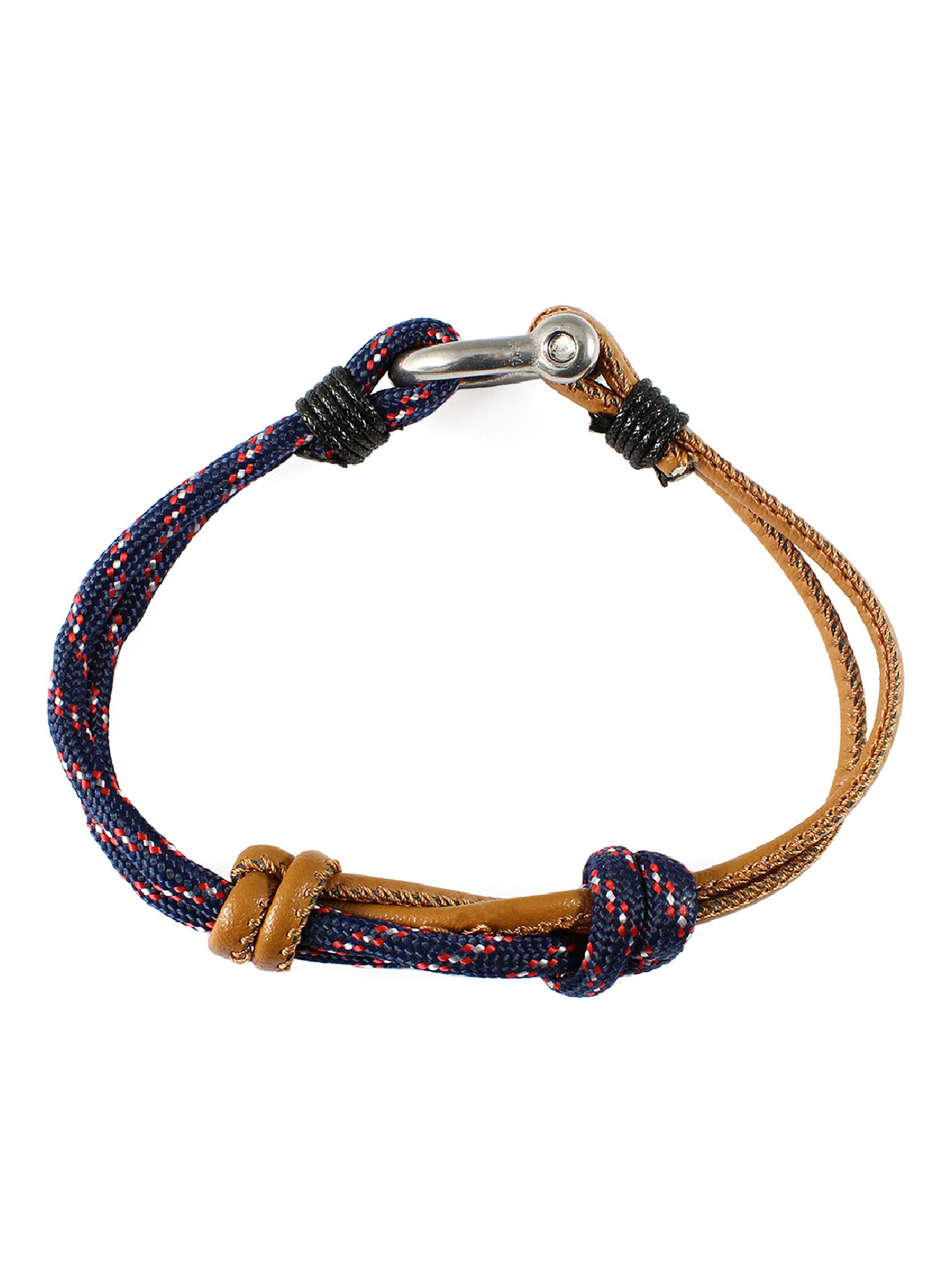 Pulsera de Cuero Café y Cuerda Náutica Ajustable-1