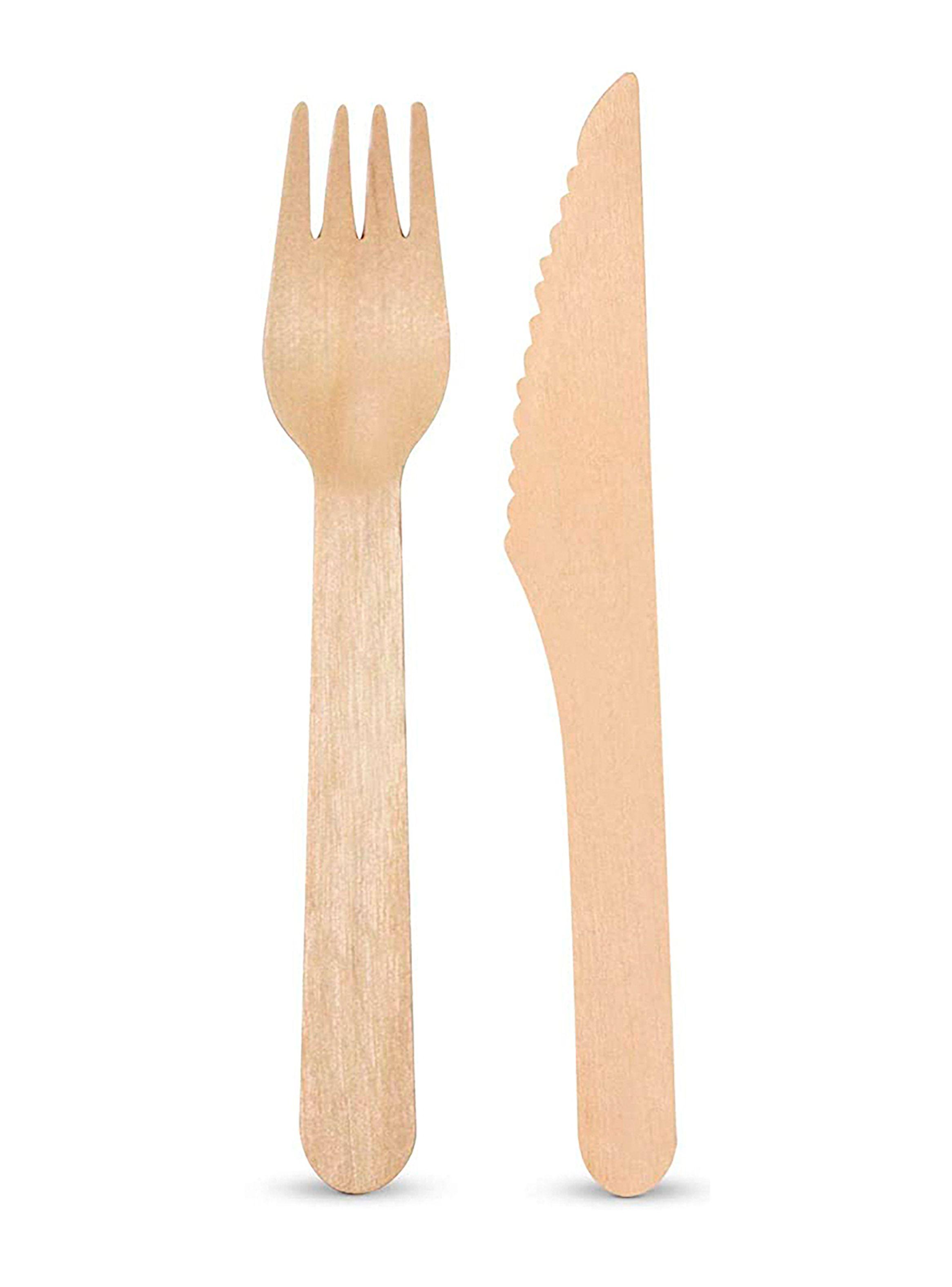 Set de Cubiertos Desechables Madera Ecológico Tenedor y Cuchillo-3