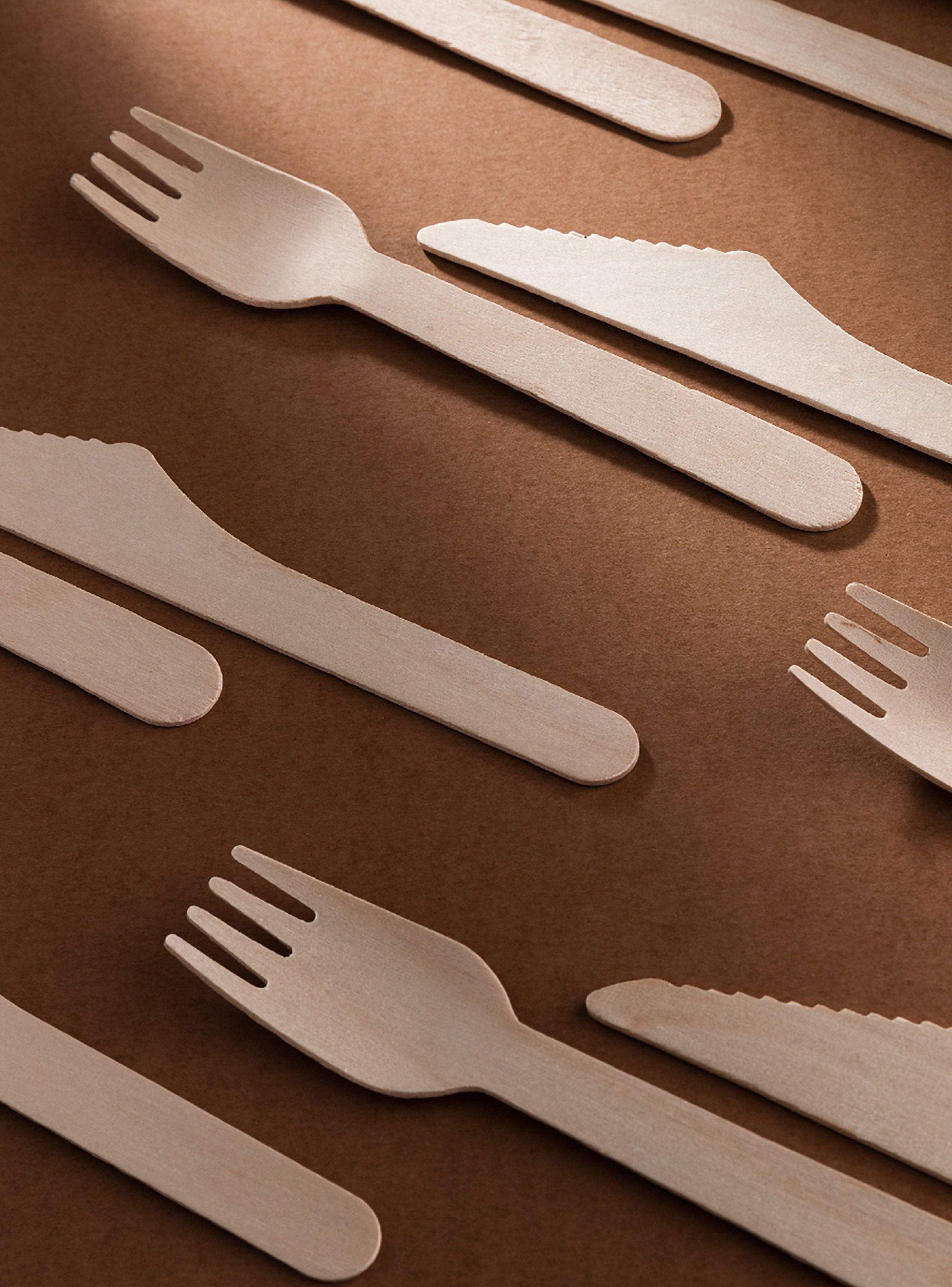 Set de Cubiertos Desechables Madera Ecológico Tenedor y Cuchillo-4