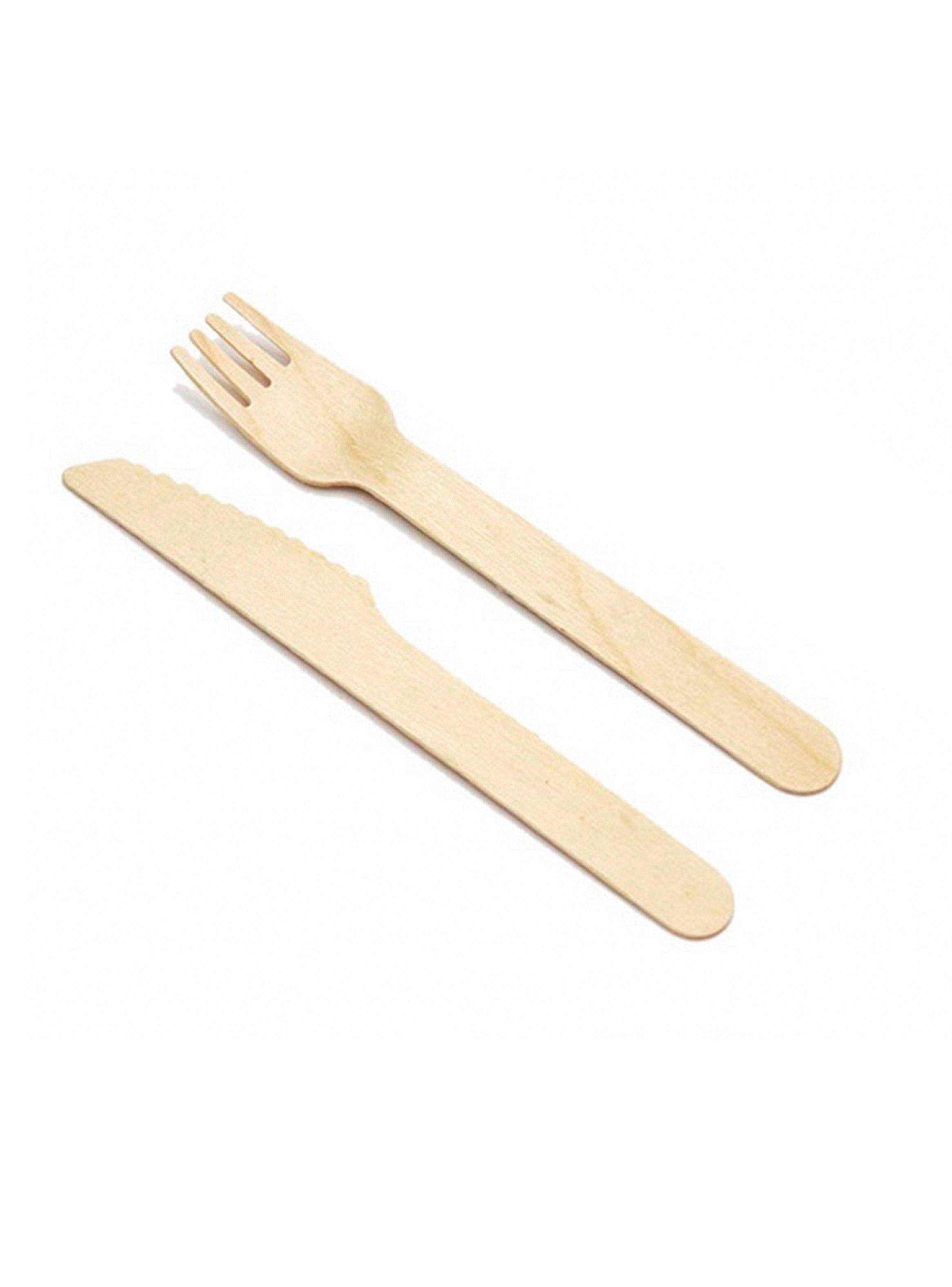 Set de Cubiertos Desechables Madera Ecológico Tenedor y Cuchillo-6