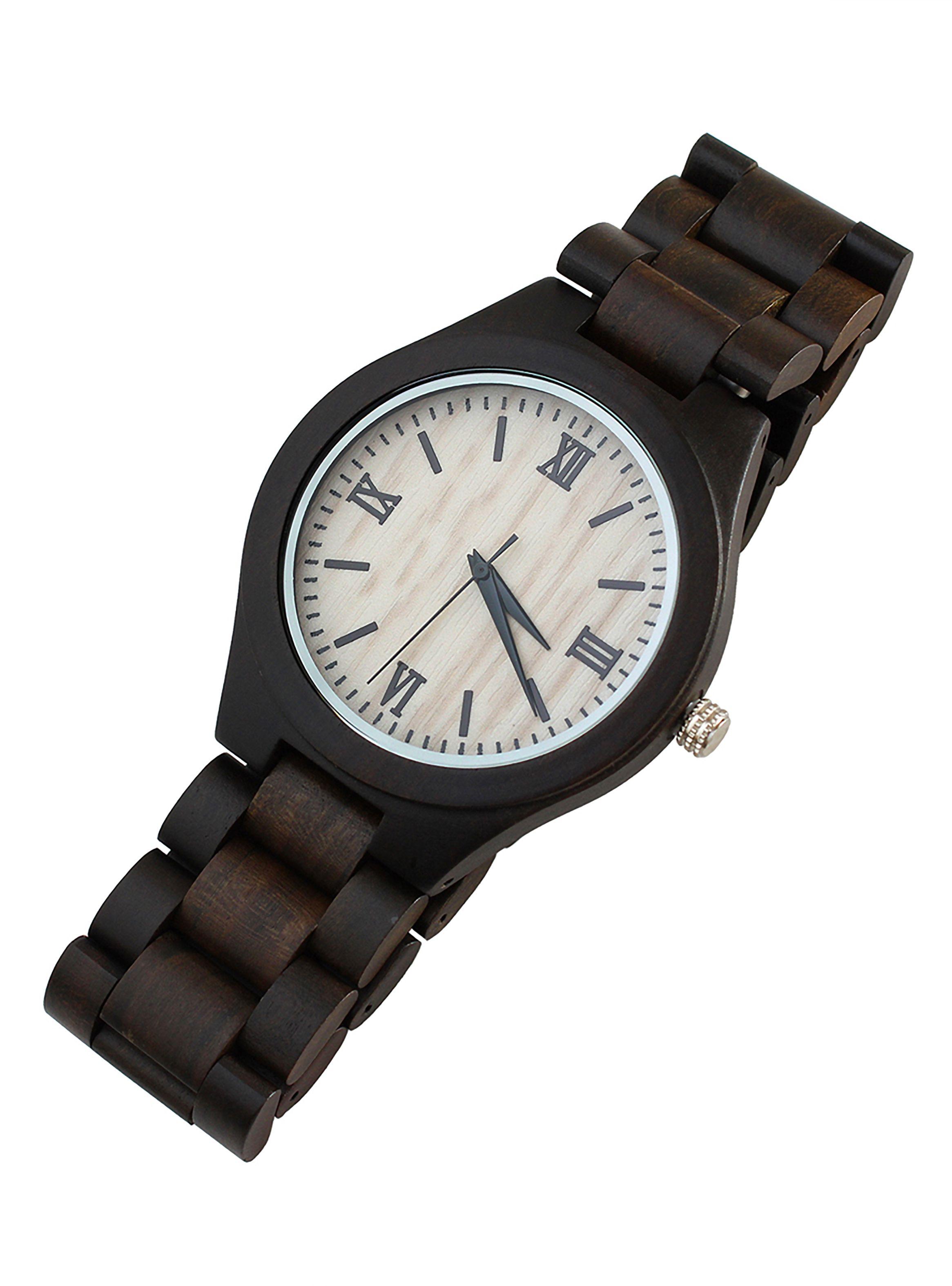 Reloj Correa Madera con Números Romanos-0