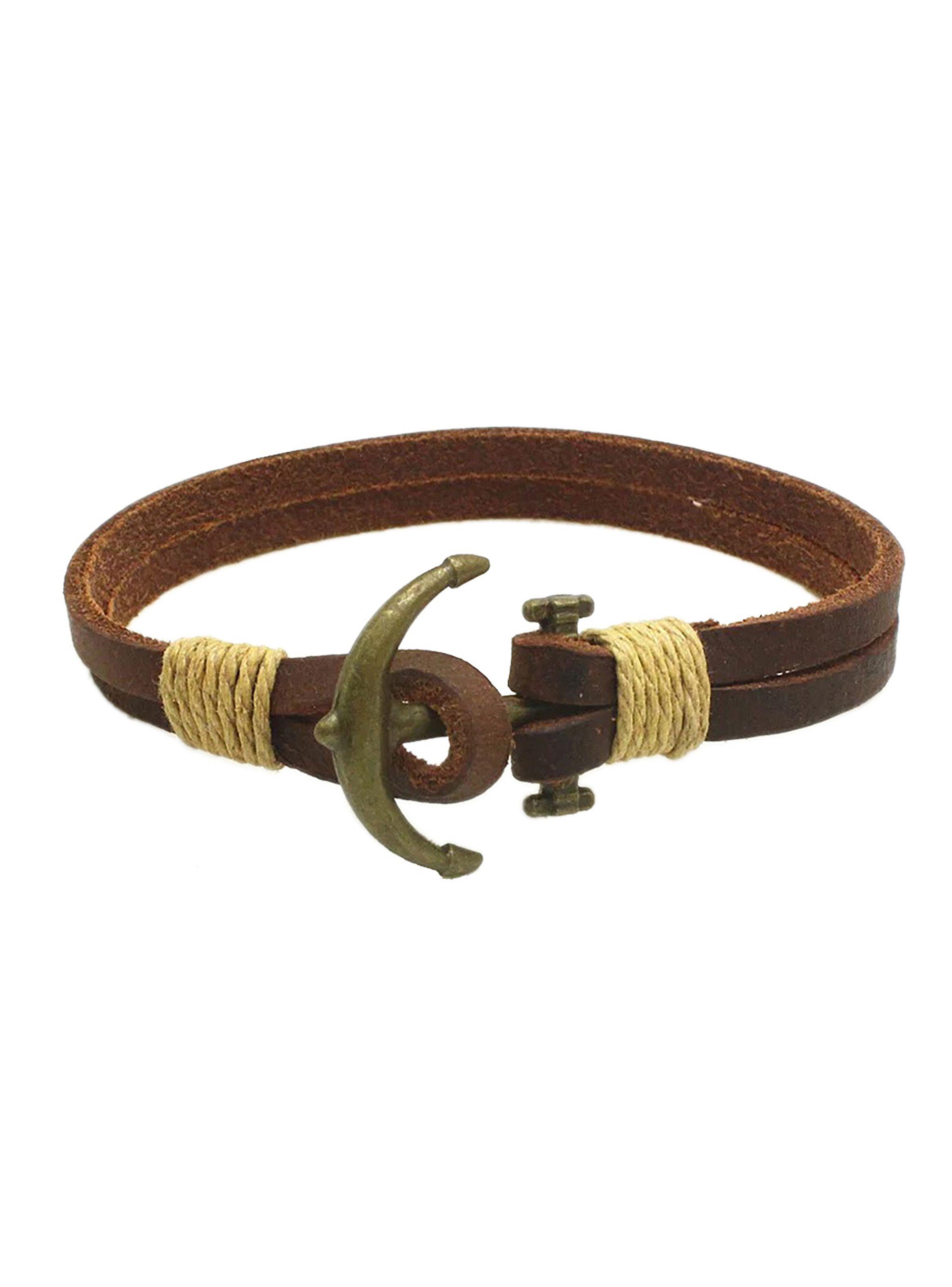 Pulsera de Cuero e Hilo con Cierre de Ancla-0