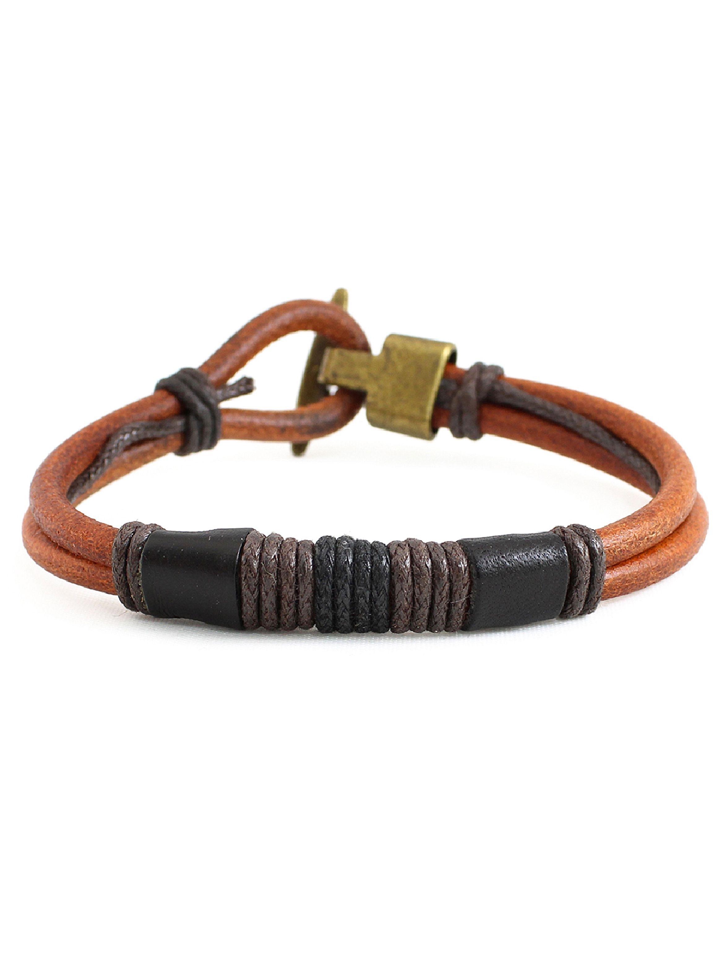 Pulsera de Cuero Naranja Unisex Brazalete con Hilos Negro-0