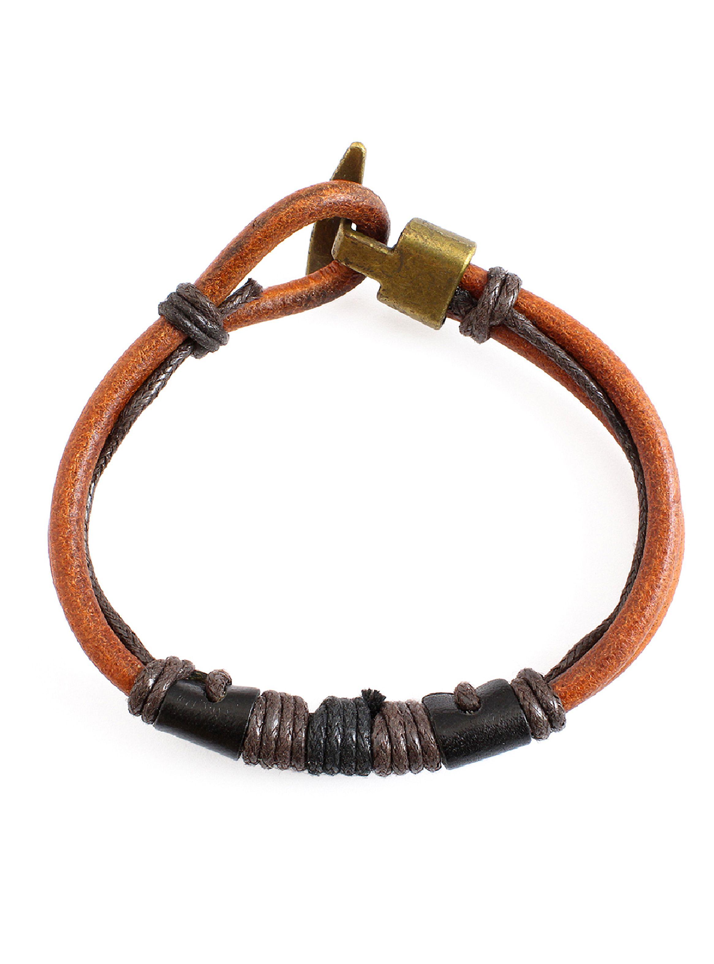 Pulsera de Cuero Naranja Unisex Brazalete con Hilos Negro-1