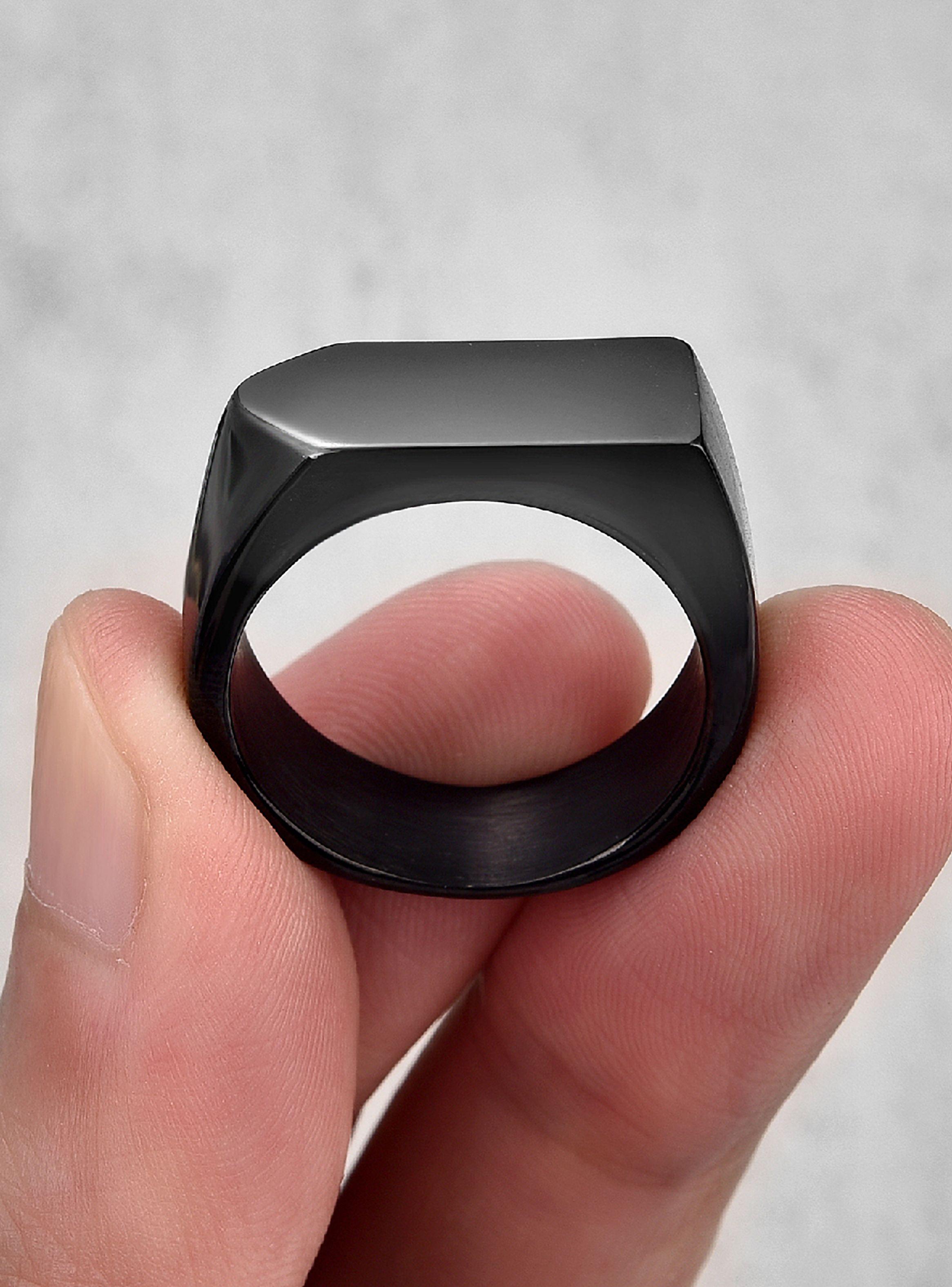 Anillo de Hombre Acero Negro Plano Sello Flecha Talla 11-2