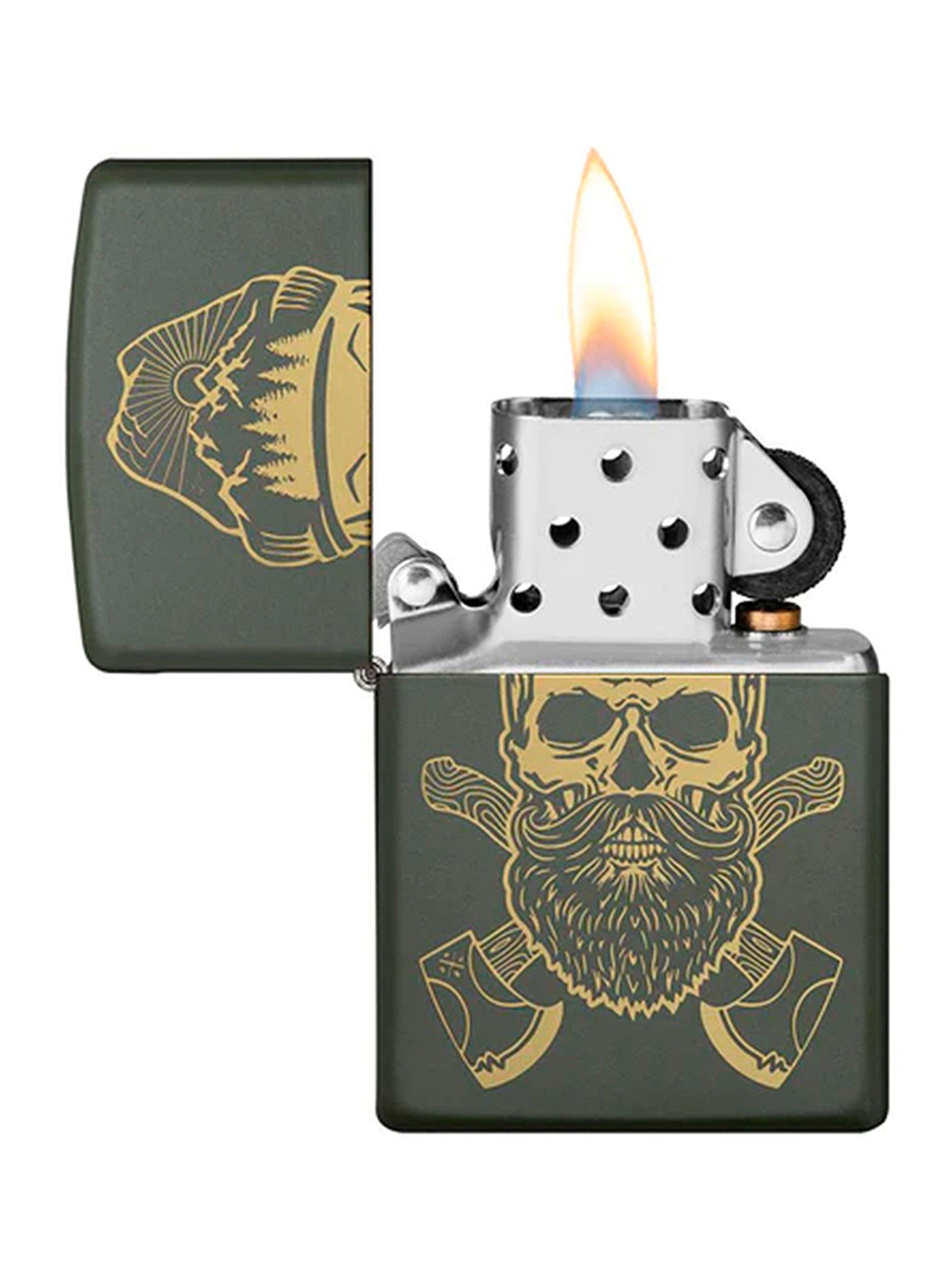 Encendedor Zippo Lighter Outdoor Skull Design Verde-3