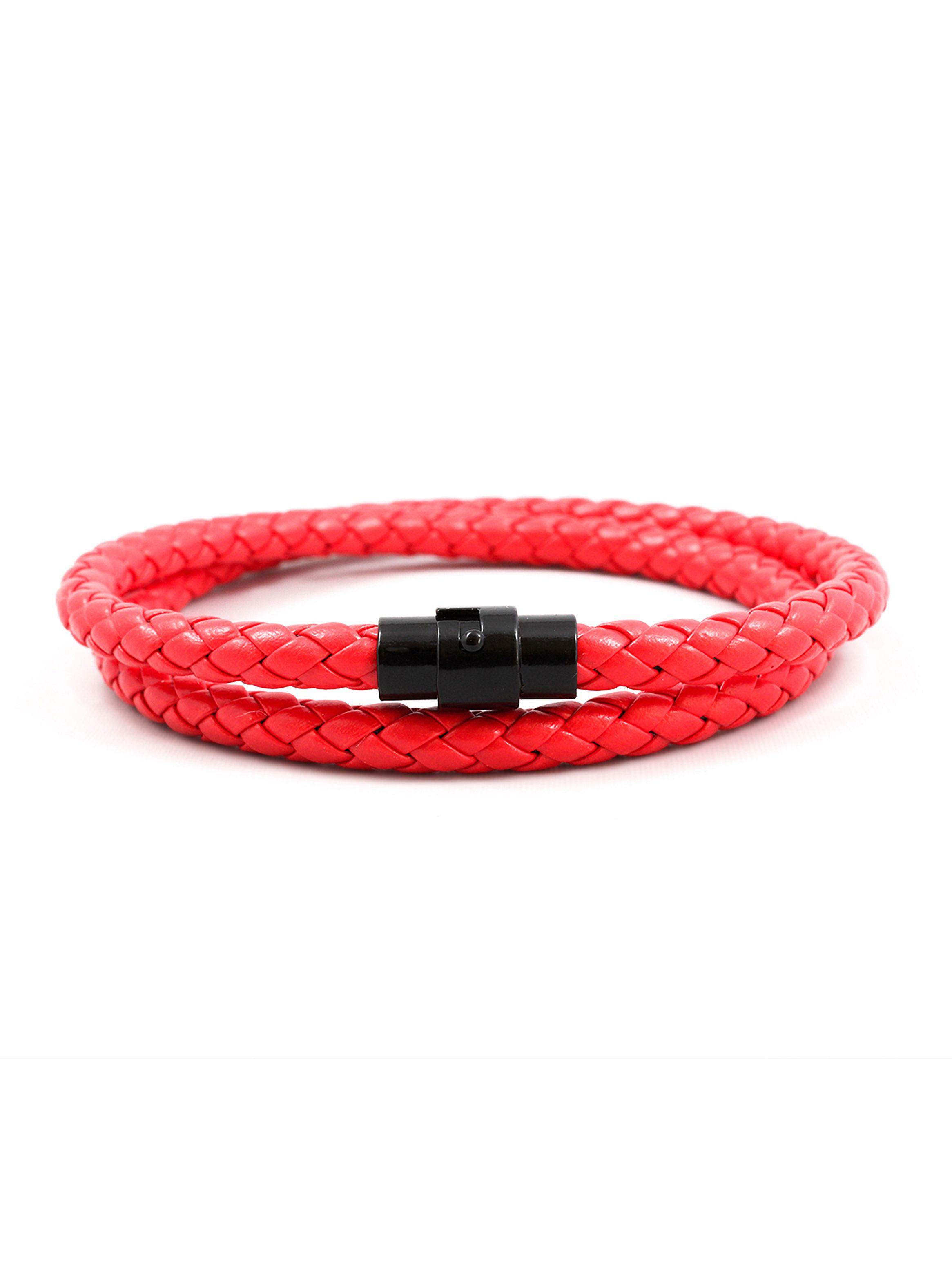 Pulsera de Cuero Rojo Brazalete Largo Hombre-0